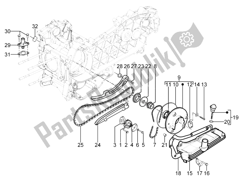 Toutes les pièces pour le La Pompe à Huile du Piaggio Typhoon 125 4T 2V E3 2010