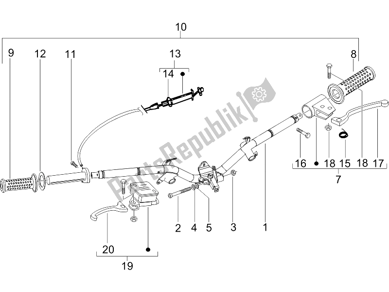 All parts for the Handlebars - Master Cil. Of the Piaggio Liberty 50 2T 2006