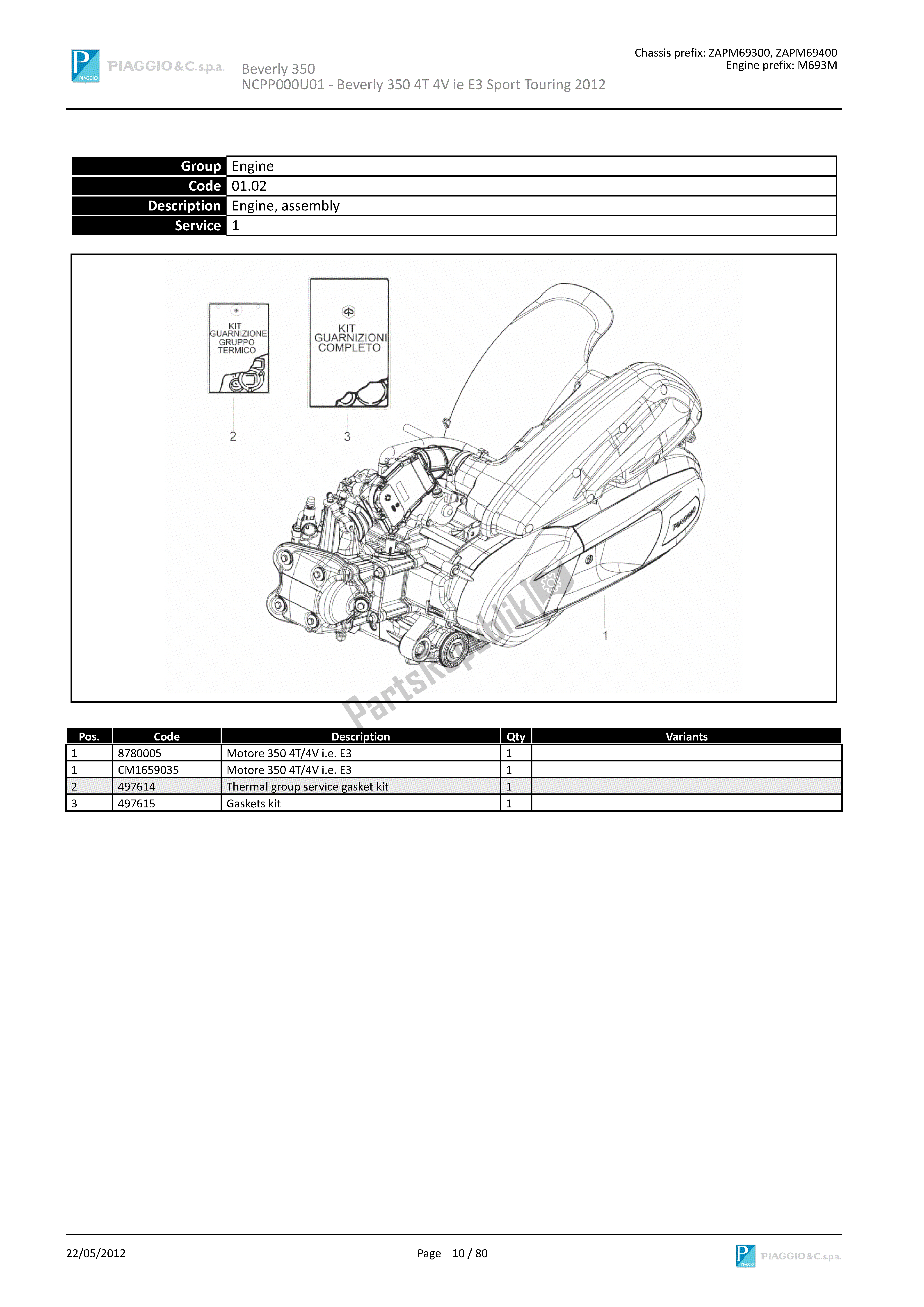 Tutte le parti per il Motore, Assemblaggio del Piaggio Beverly 350 2011 - 2014