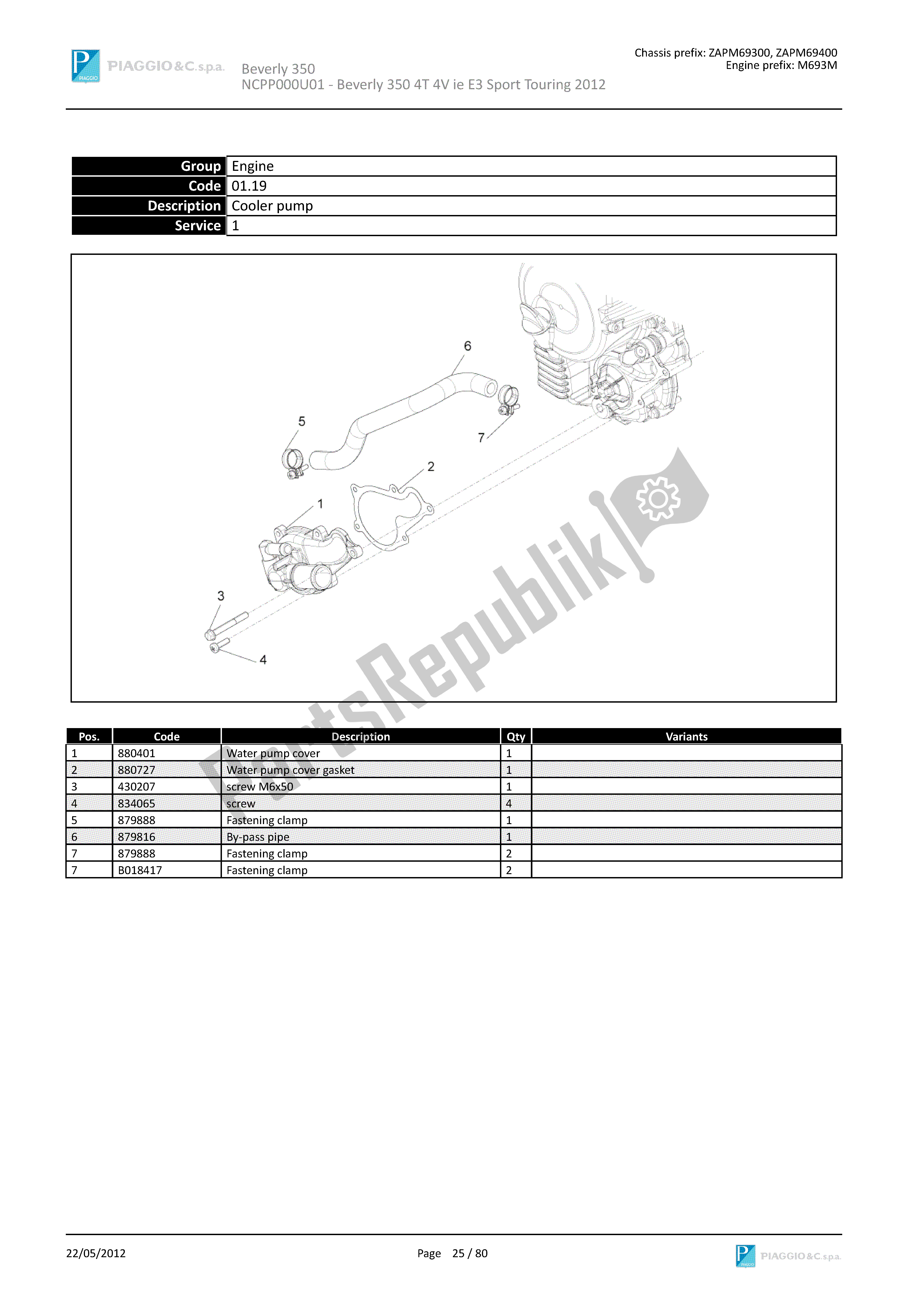 Toutes les pièces pour le Pompe De Refroidissement du Piaggio Beverly 350 2011 - 2014