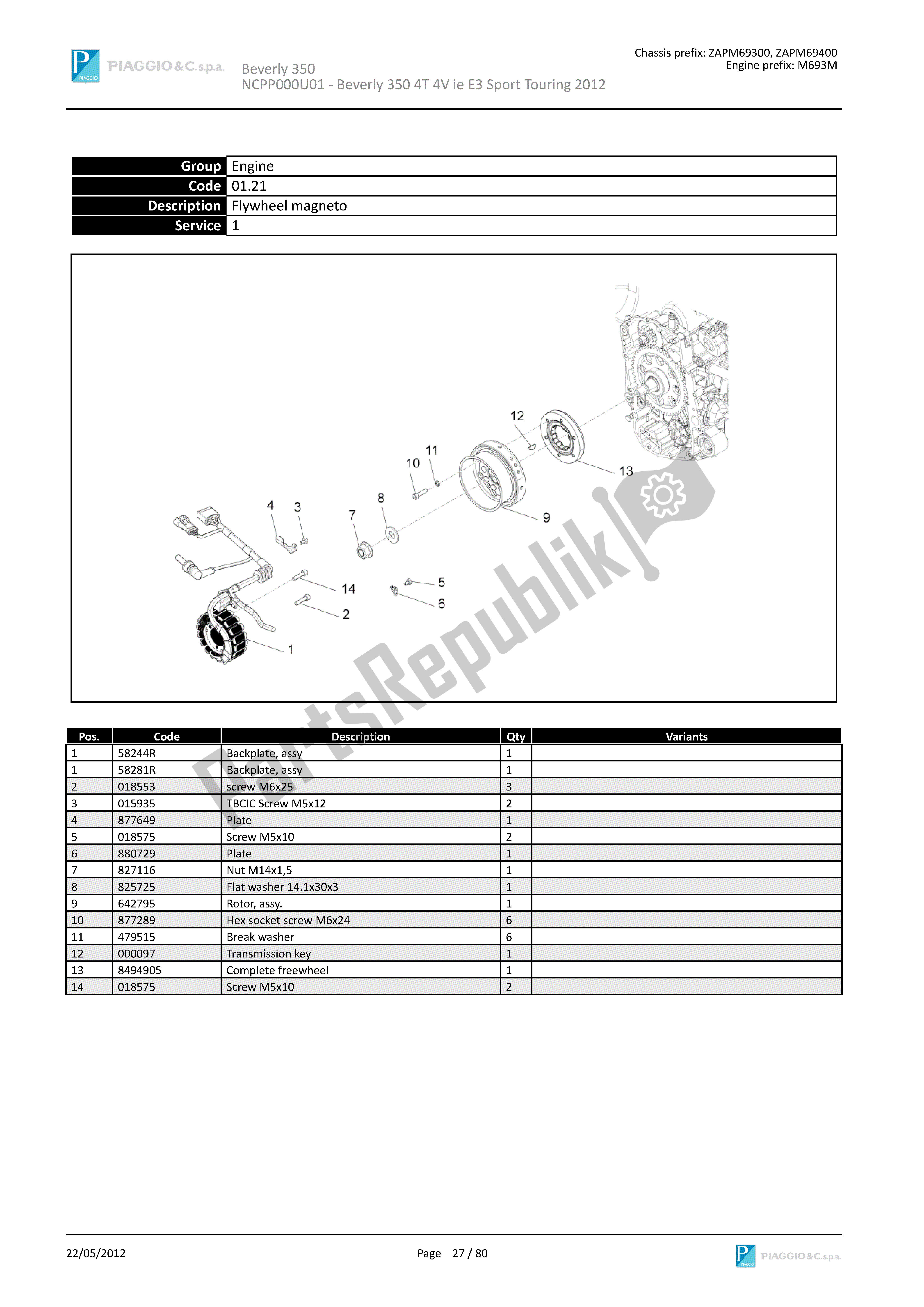 Toutes les pièces pour le Volant Magnéto du Piaggio Beverly 350 2011 - 2014