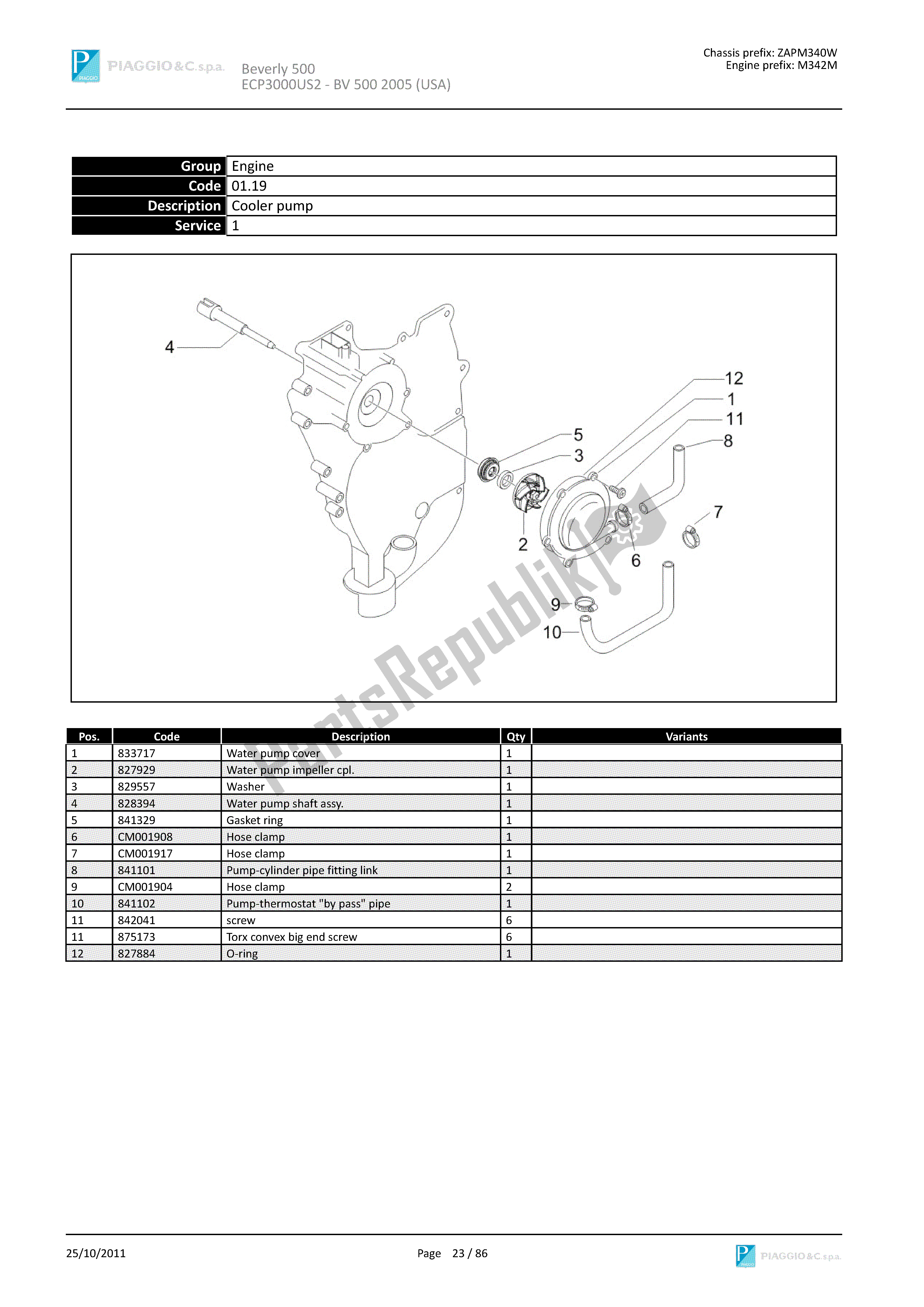 Todas las partes para Bomba De Enfriamiento de Piaggio Beverly 500 2005 - 2006