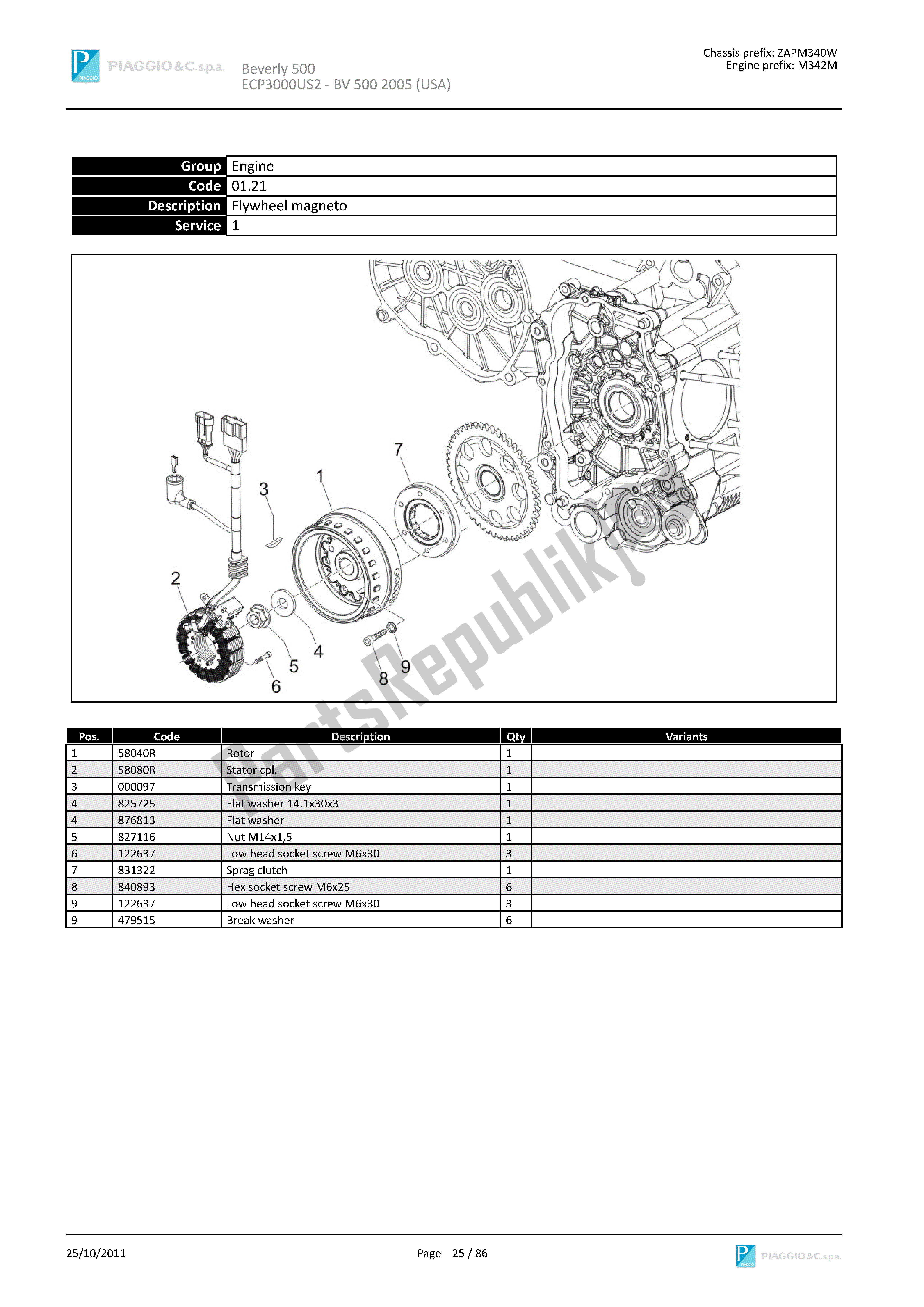 Toutes les pièces pour le Volant Magnéto du Piaggio Beverly 500 2005 - 2006