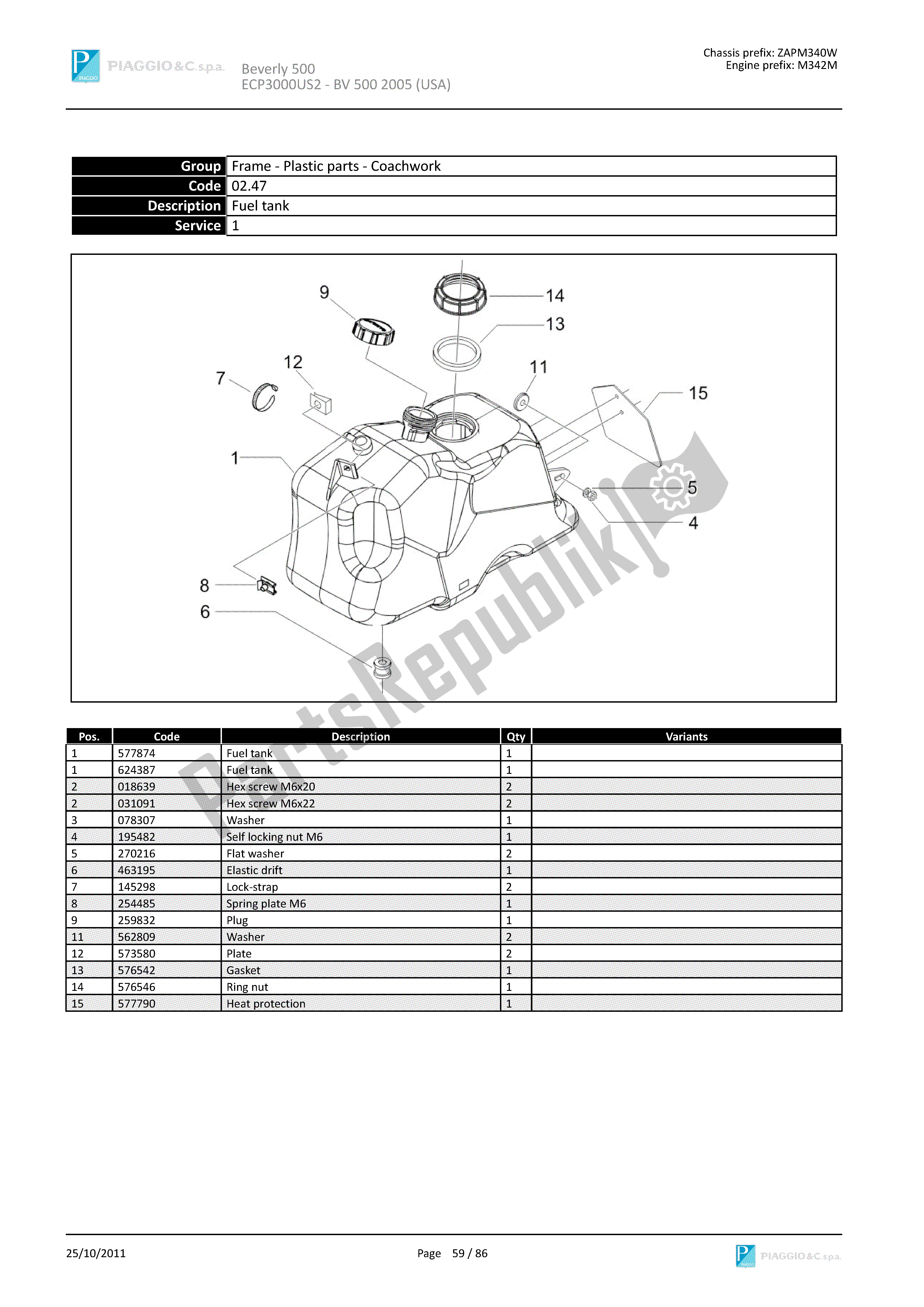 Toutes les pièces pour le Réservoir D'essence du Piaggio Beverly 500 2005 - 2006