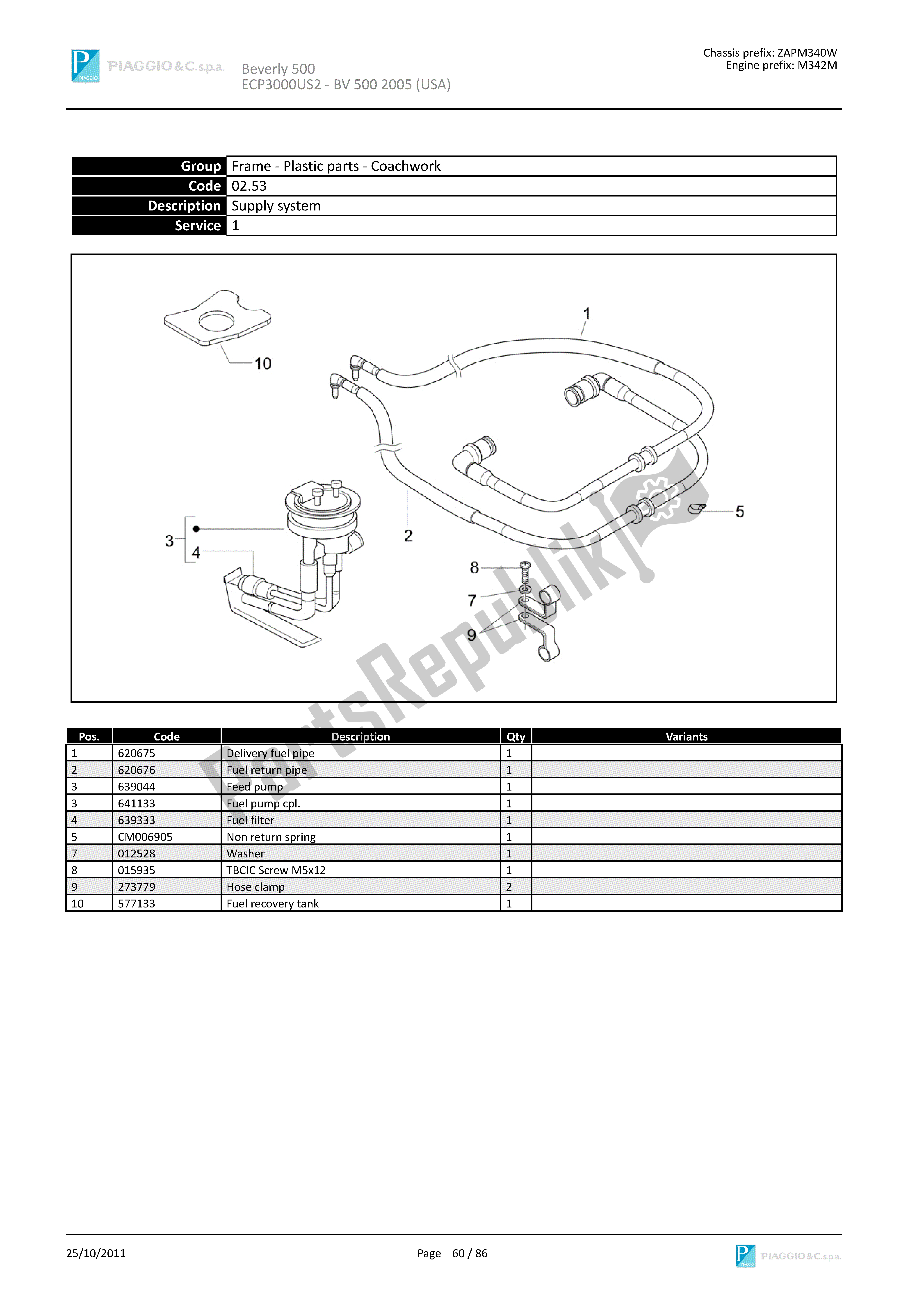 Toutes les pièces pour le Système D'alimentation du Piaggio Beverly 500 2005 - 2006