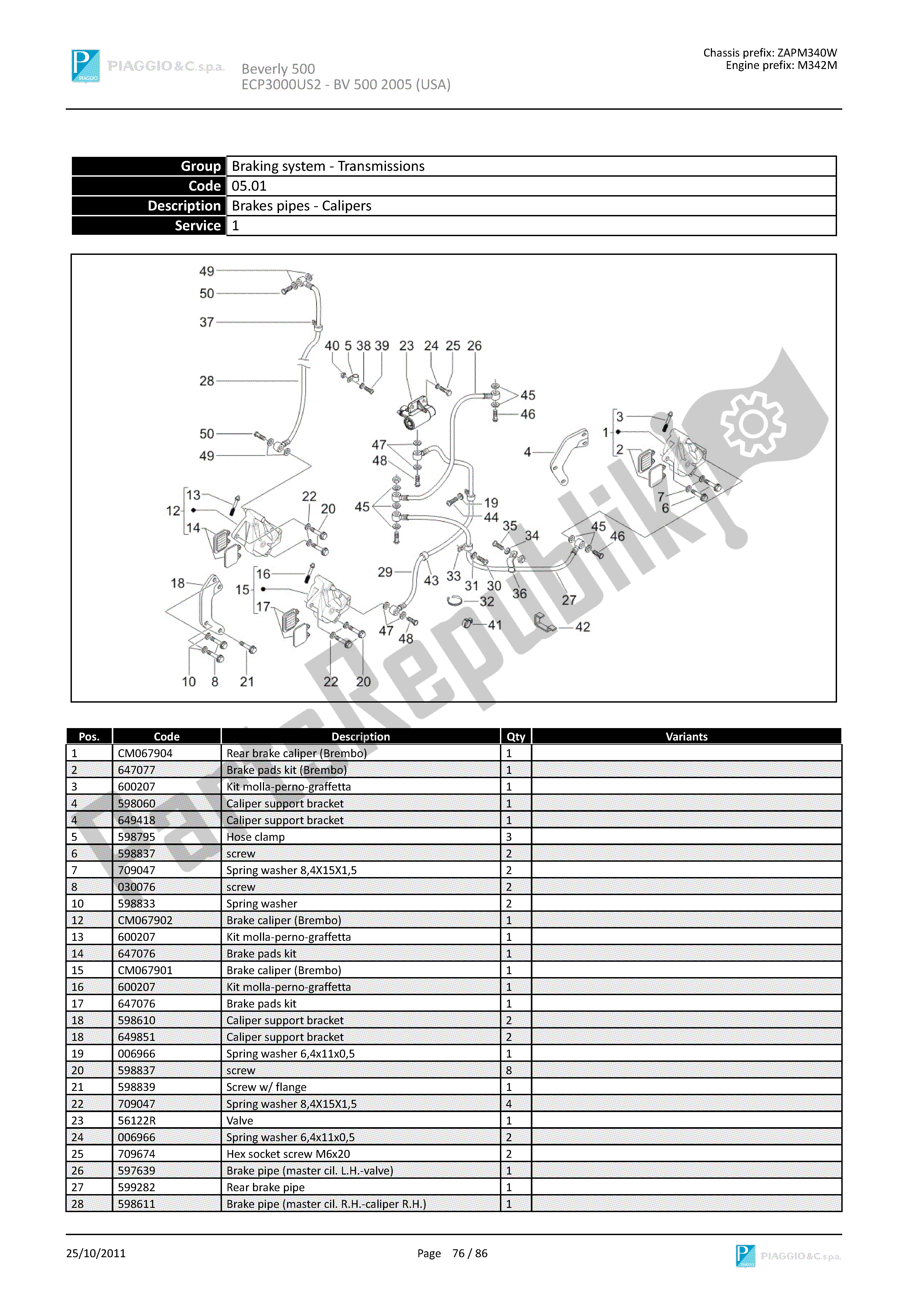 Toutes les pièces pour le Tuyaux De Freins - étriers du Piaggio Beverly 500 2005 - 2006