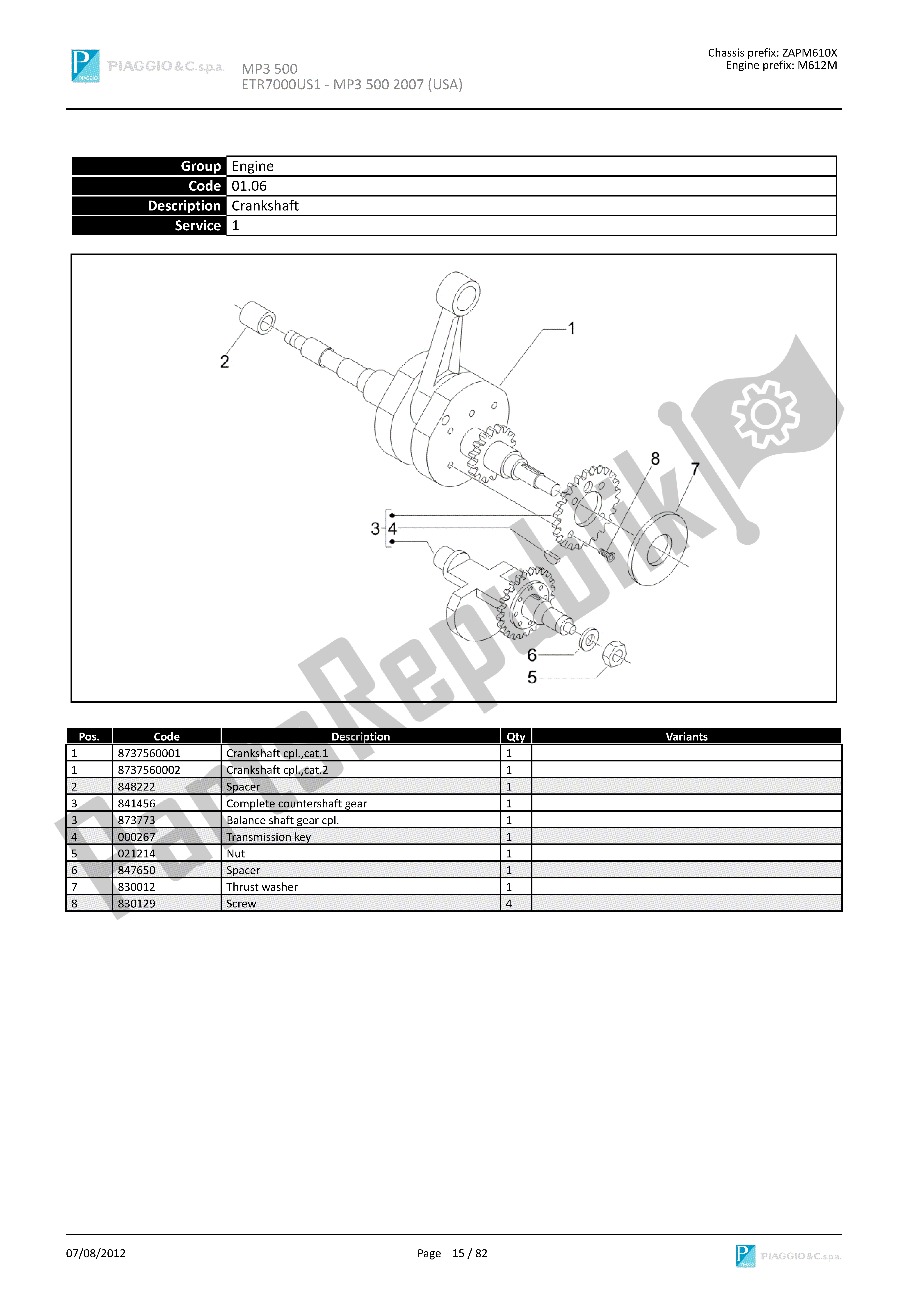 Todas as partes de Virabrequim do Piaggio MP3 500 2007