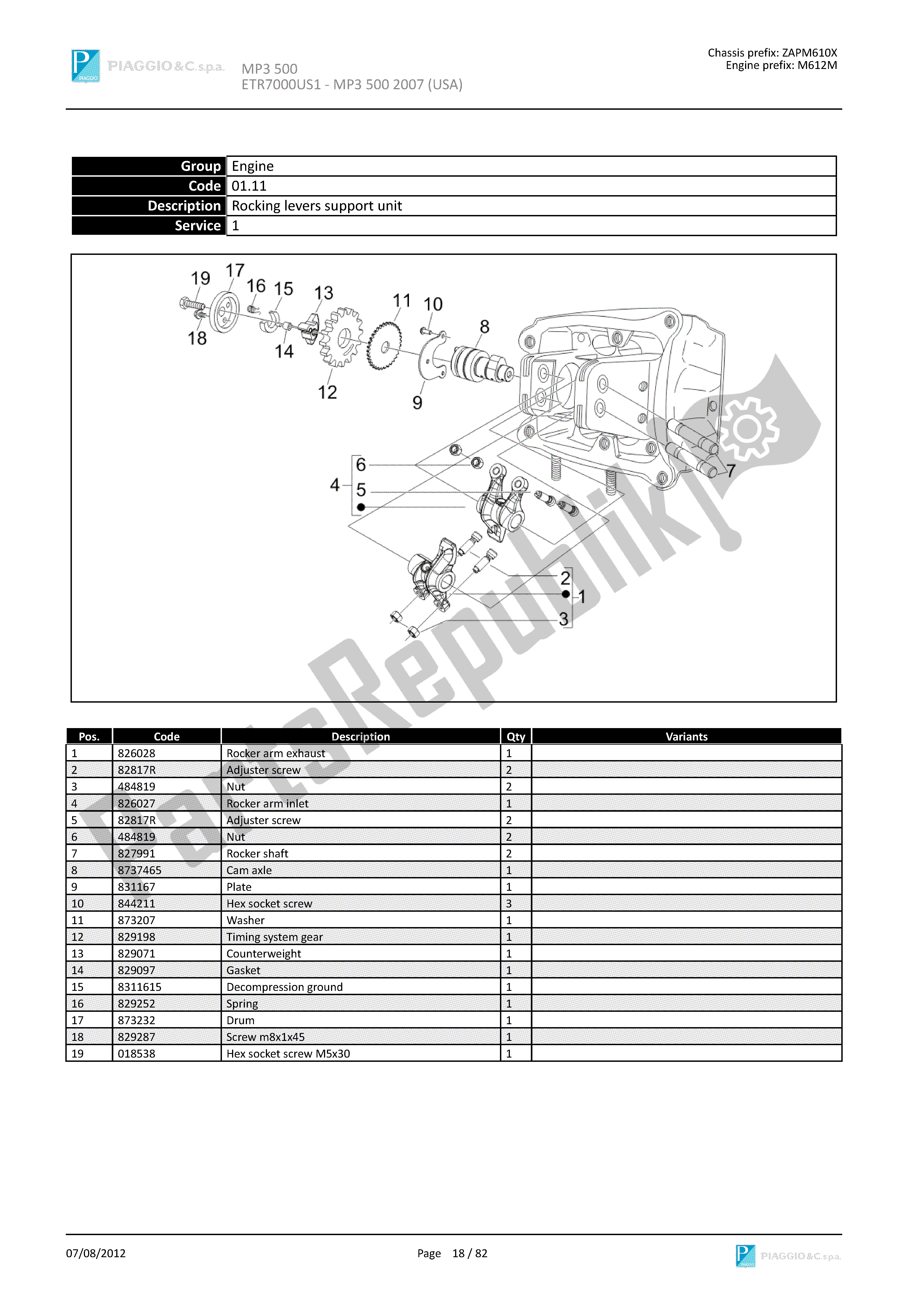 Todas as partes de Unidade De Suporte De Alavancas Oscilantes do Piaggio MP3 500 2007