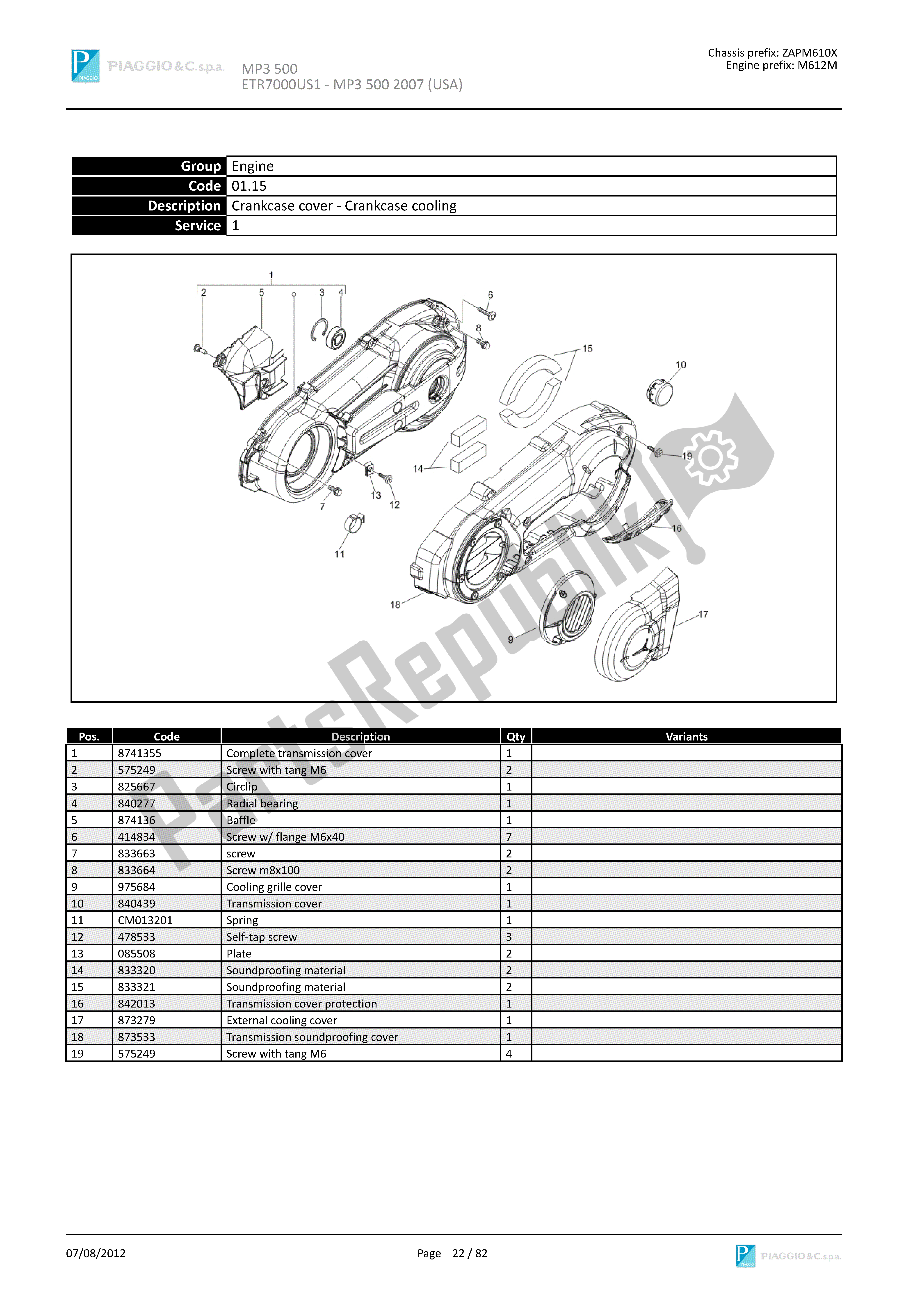 Todas las partes para Tapa Del Cárter - Enfriamiento Del Cárter de Piaggio MP3 500 2007