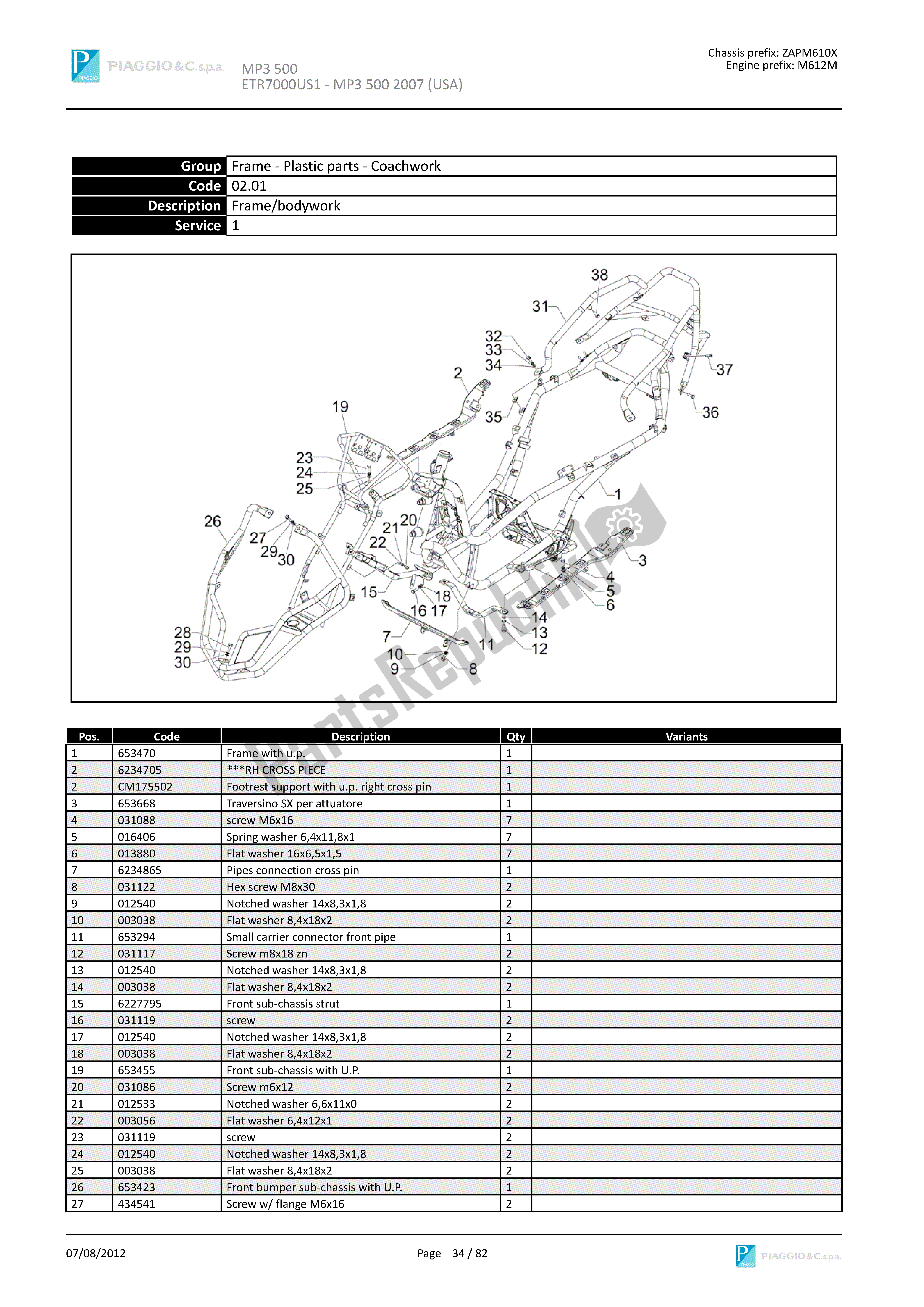 Toutes les pièces pour le Cadre / Carrosserie du Piaggio MP3 500 2007