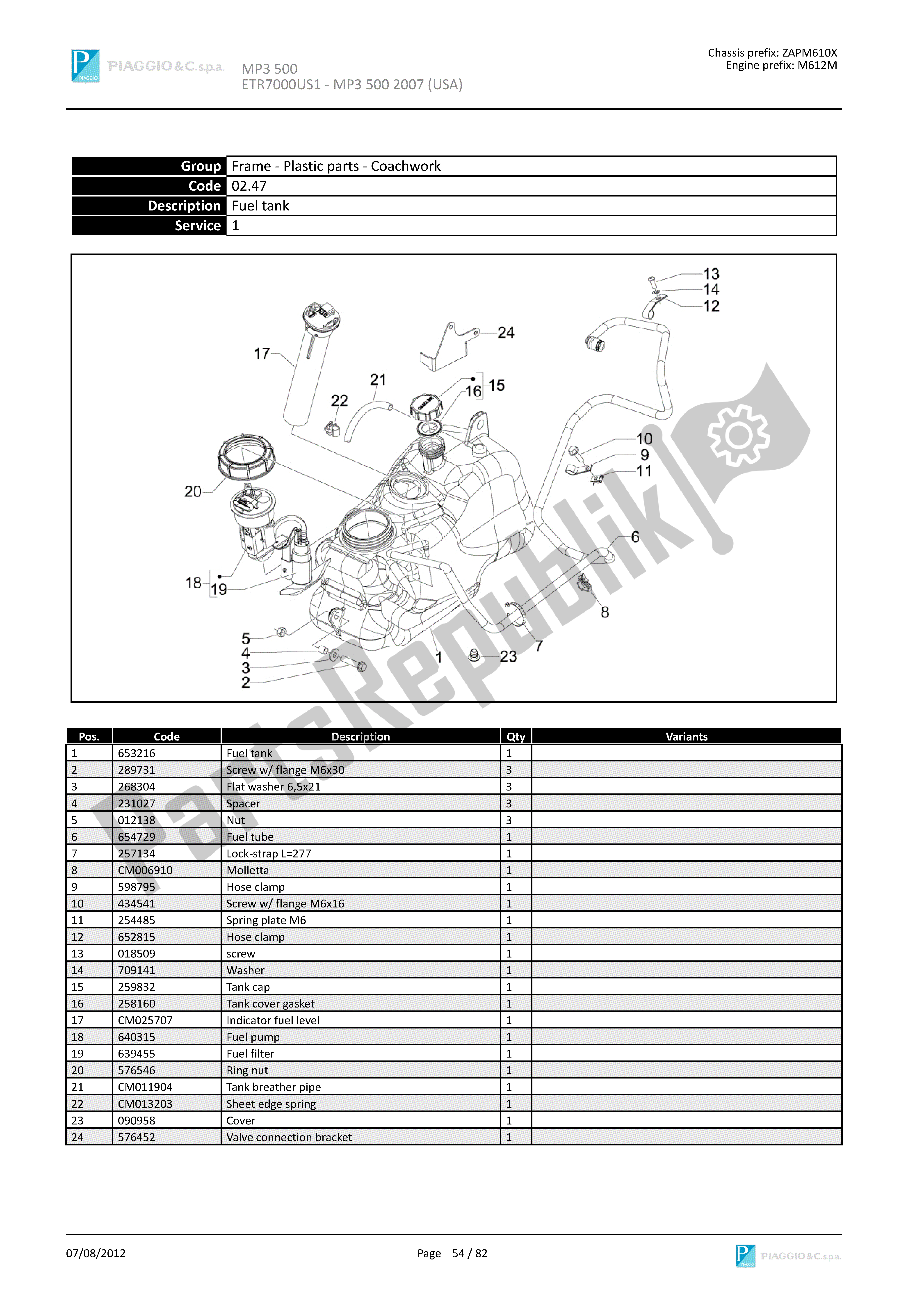 Toutes les pièces pour le Réservoir D'essence du Piaggio MP3 500 2007