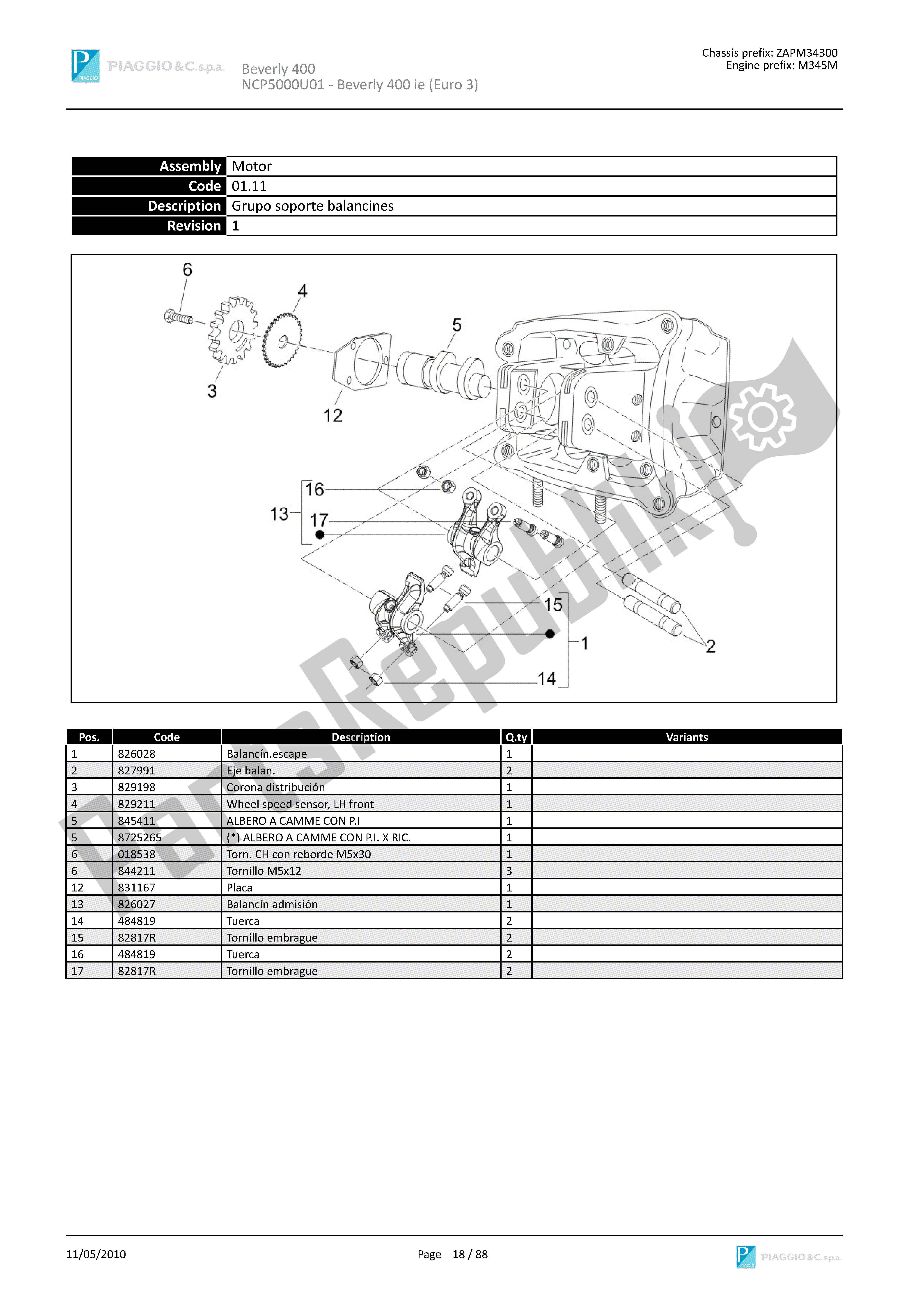 Toutes les pièces pour le Grupo Soporte Balancines du Piaggio Beverly 400 2006 - 2007