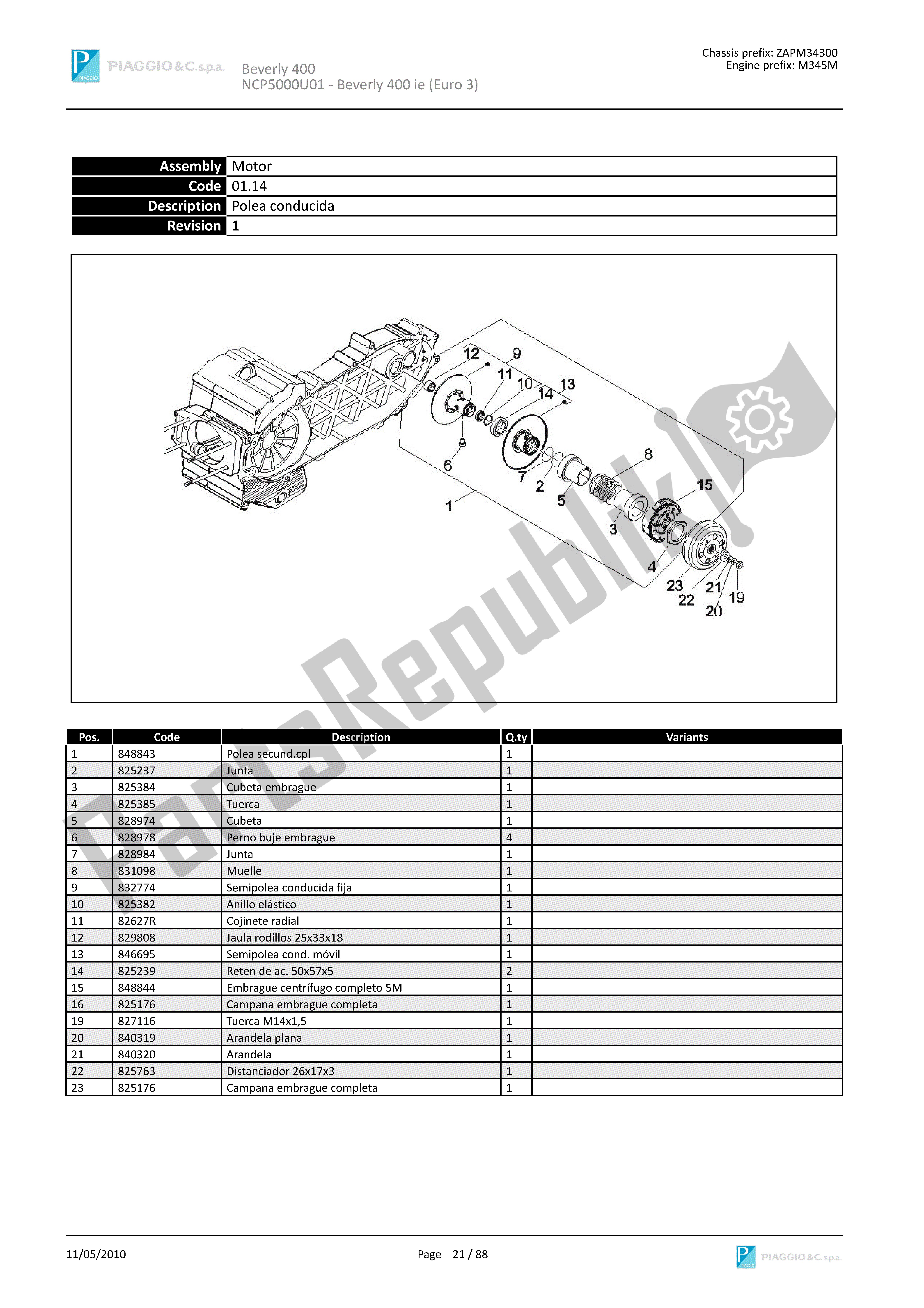 Toutes les pièces pour le Poulie Menée du Piaggio Beverly 400 2006 - 2007