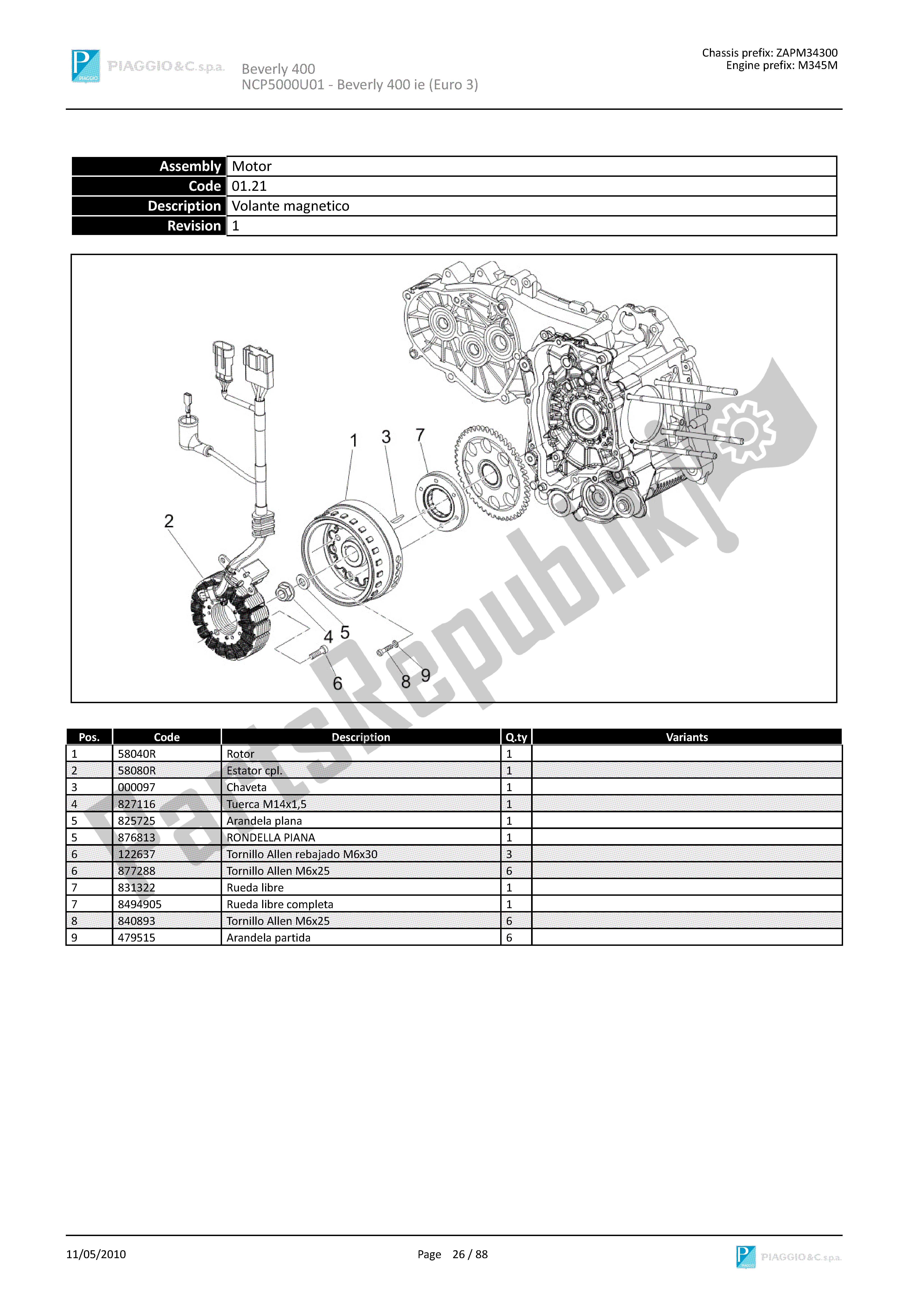 Toutes les pièces pour le Volant Magnetique du Piaggio Beverly 400 2006 - 2007