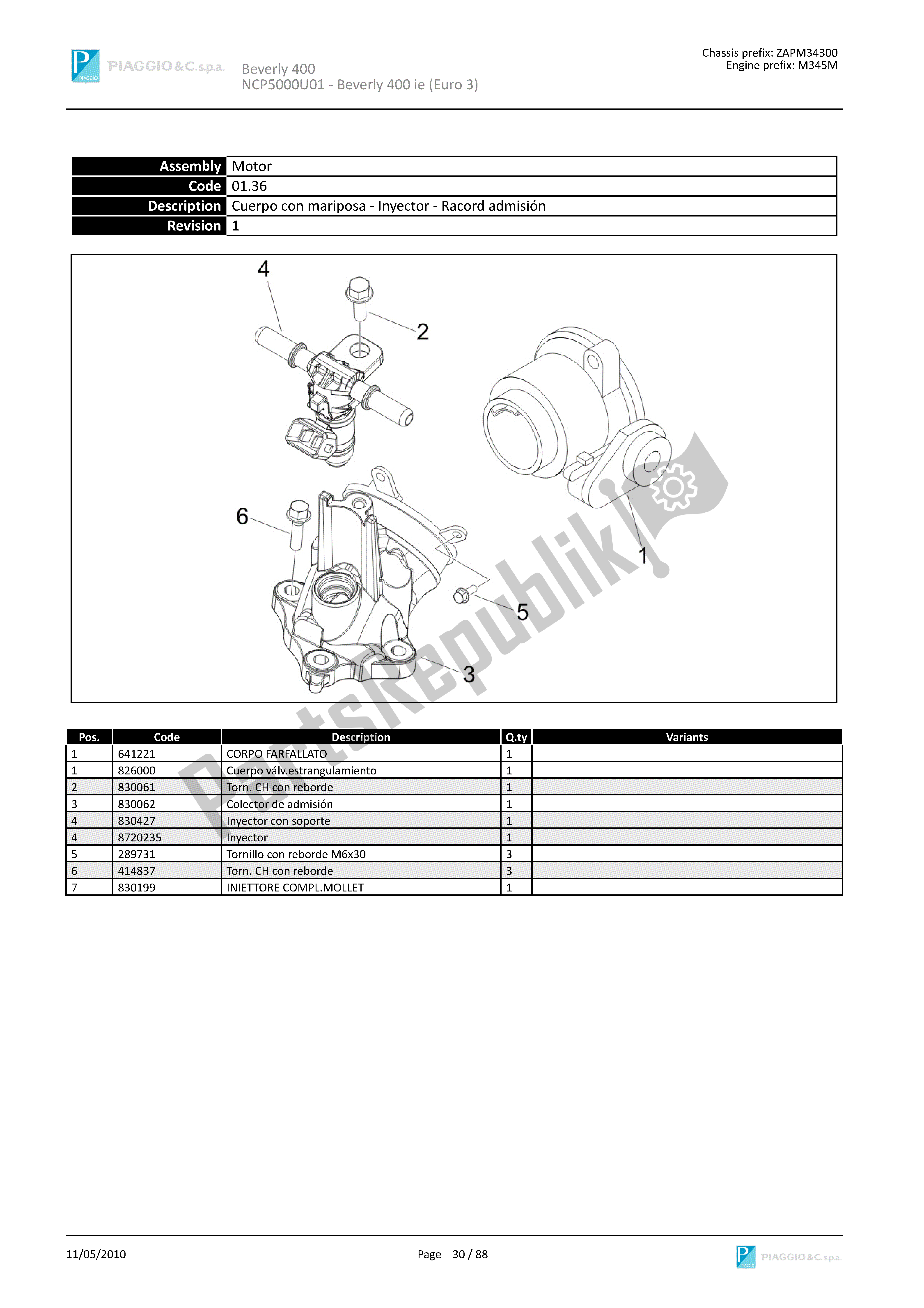 Todas las partes para Cuerpo Con Mariposa-inyector-racord Admisión de Piaggio Beverly 400 2006 - 2007