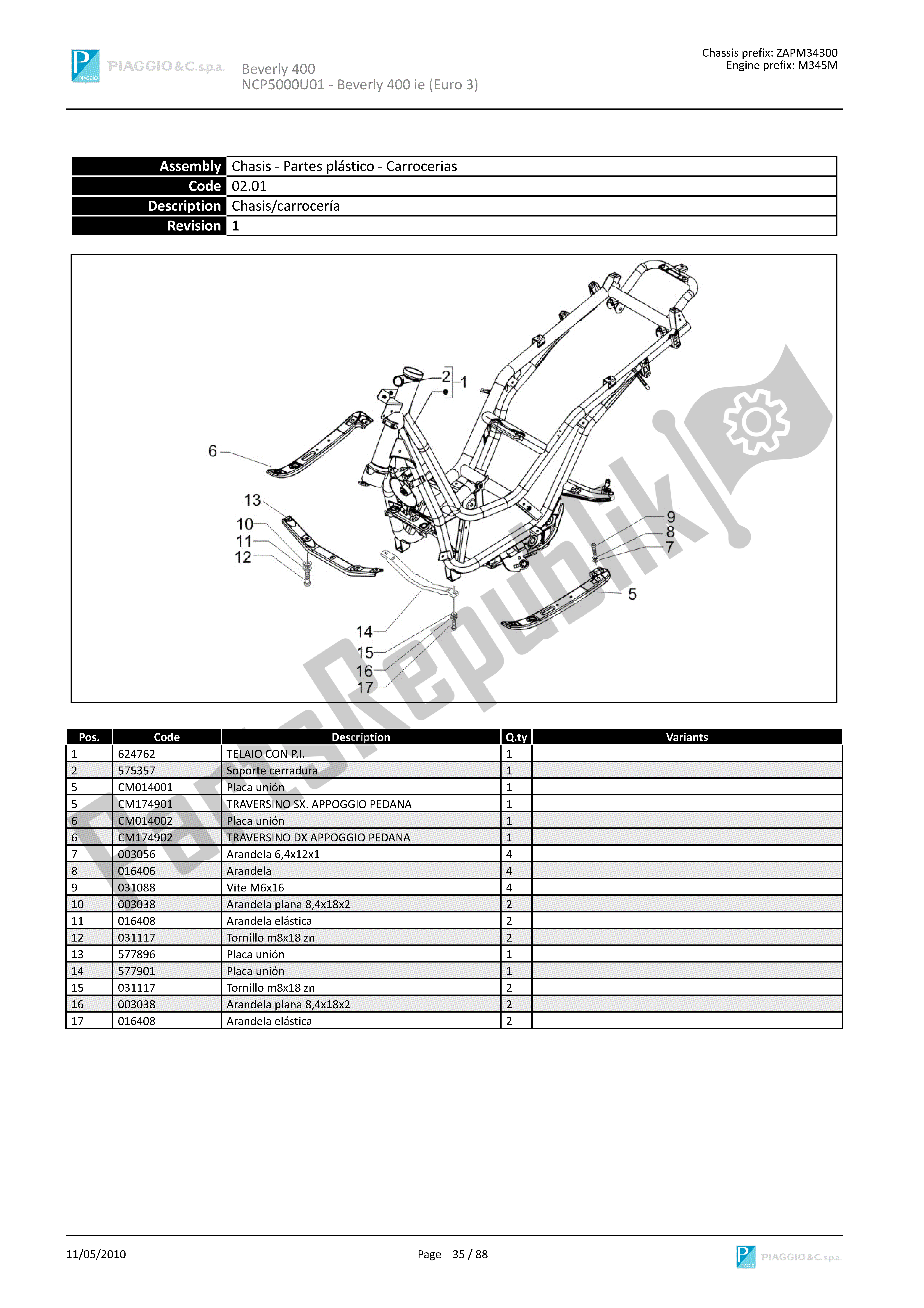 Todas las partes para Chasis/carrocería de Piaggio Beverly 400 2006 - 2007