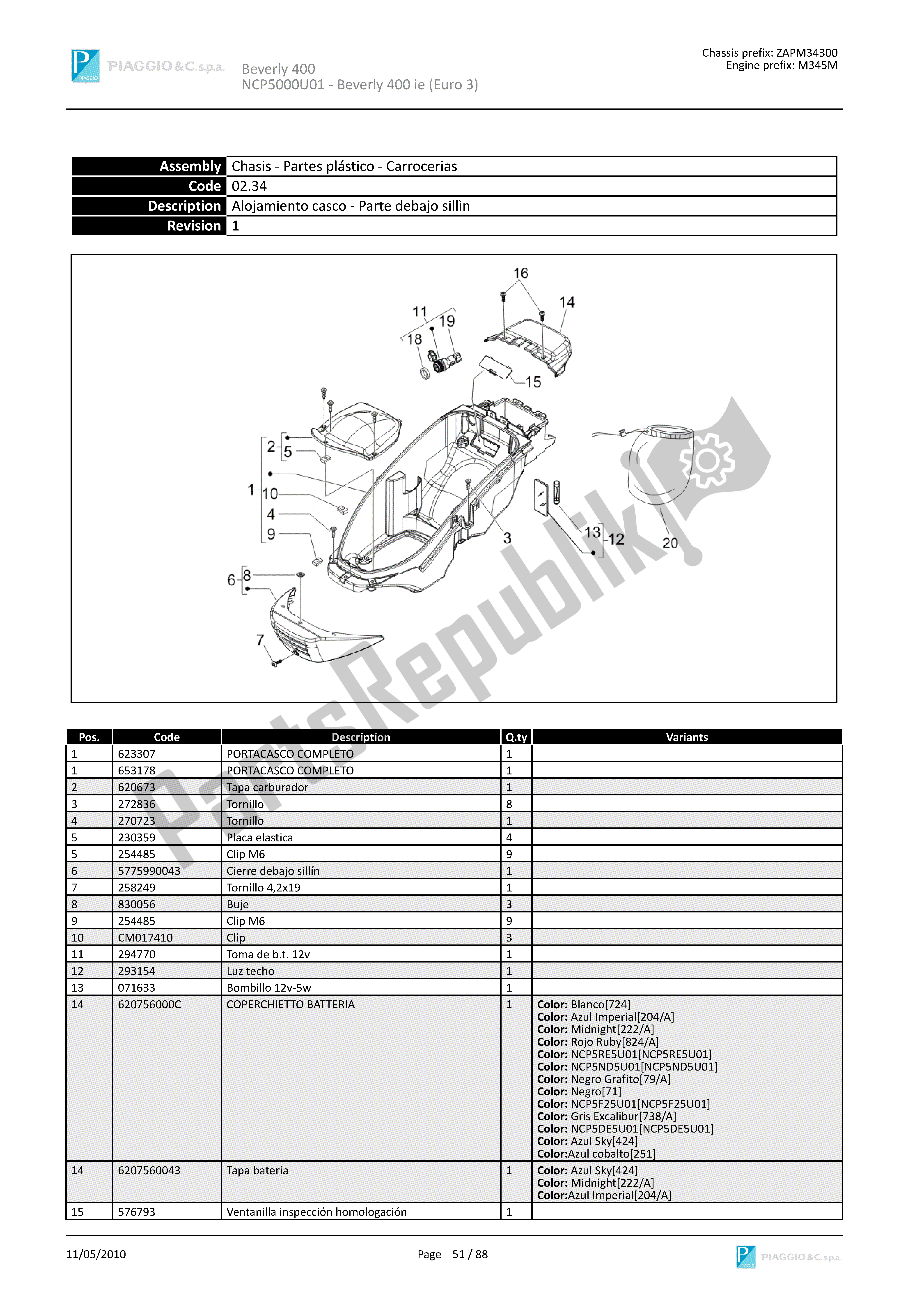 Toutes les pièces pour le Alojamiento Casco-parte Debajo Sillìn du Piaggio Beverly 400 2006 - 2007