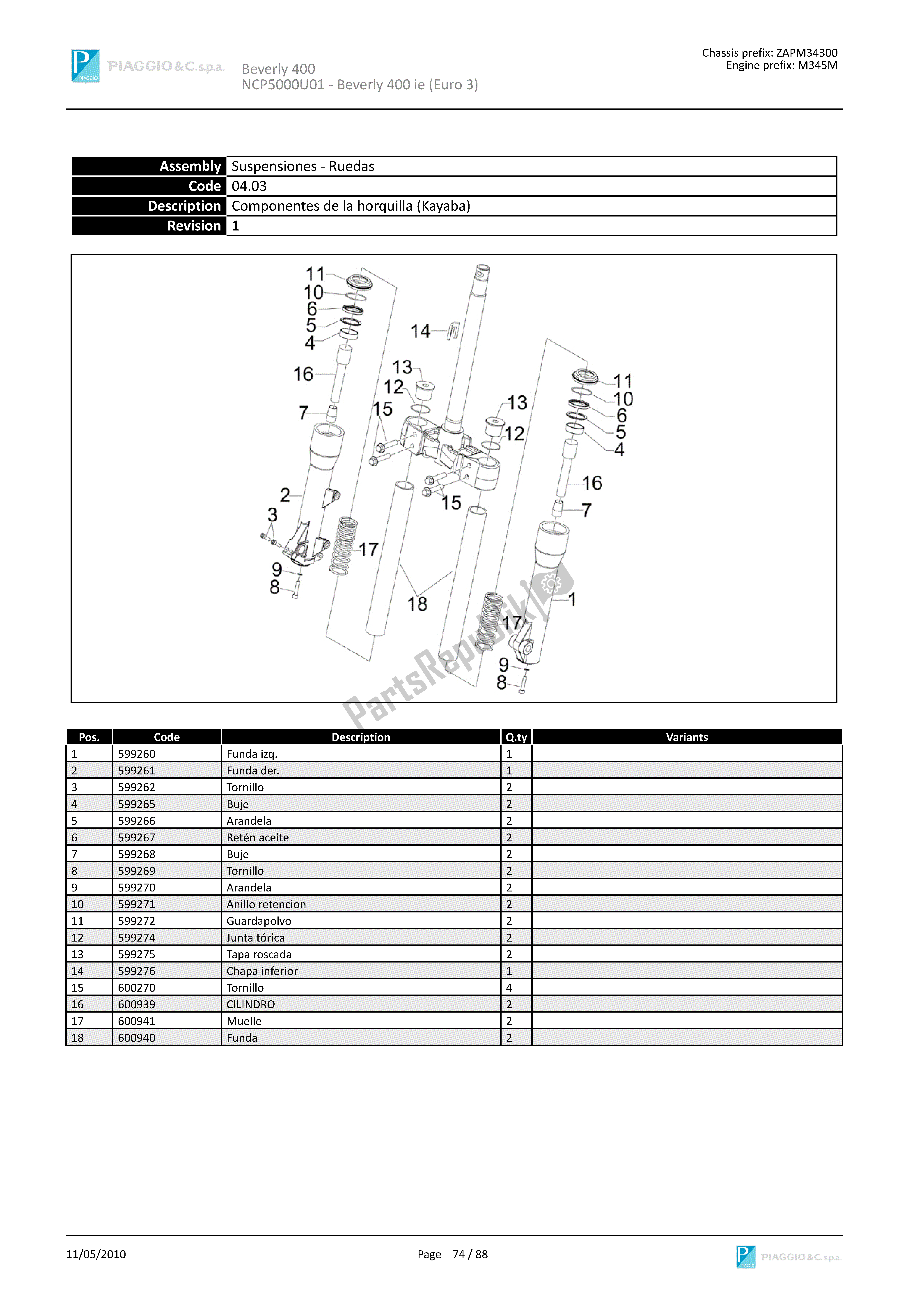 Todas las partes para Componentes De La Horquilla (kayaba) de Piaggio Beverly 400 2006 - 2007