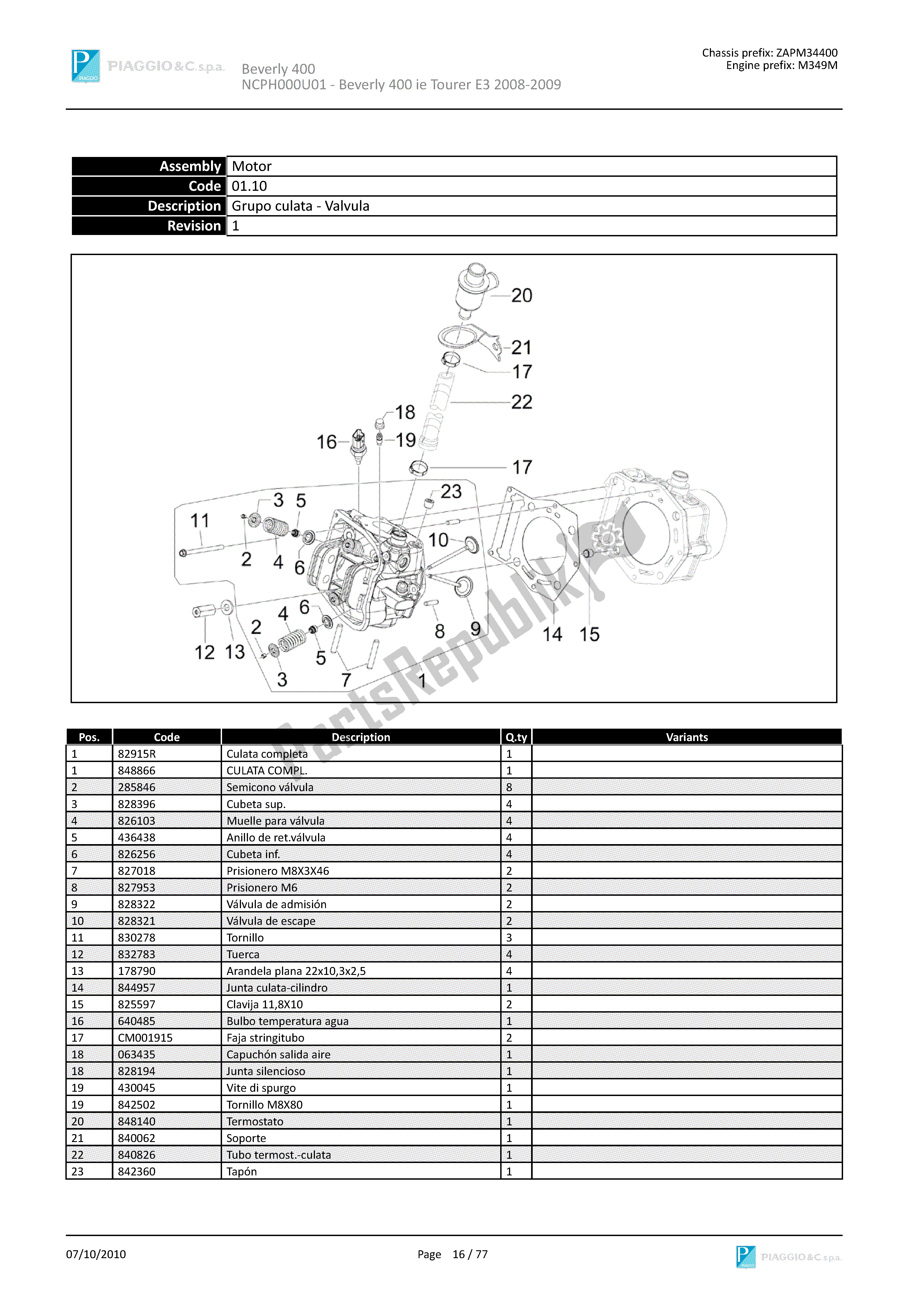 Todas las partes para Grupo Culata-valvula de Piaggio Beverly 400 2008 - 2010