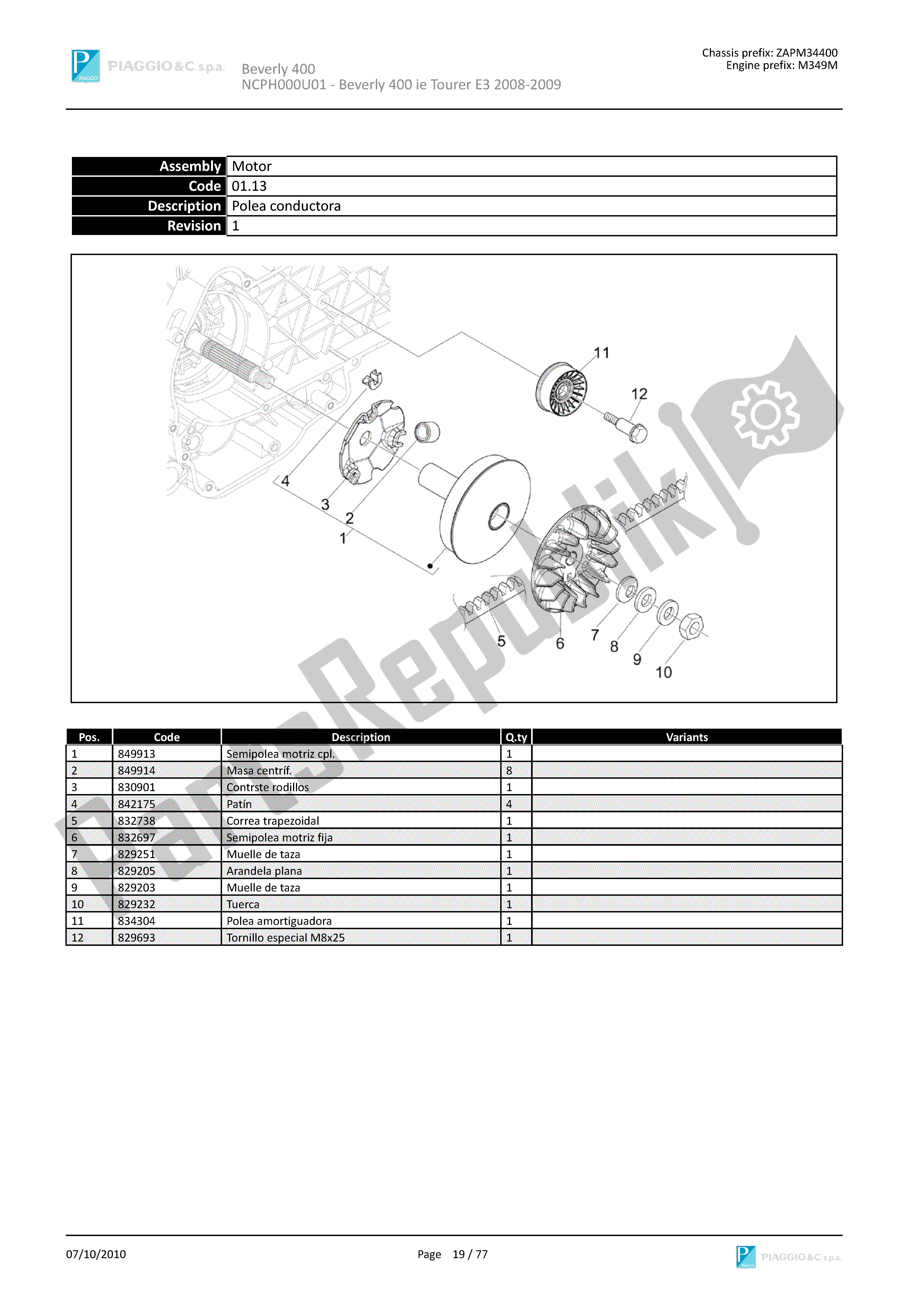 Todas las partes para Polea Conductora de Piaggio Beverly 400 2008 - 2010