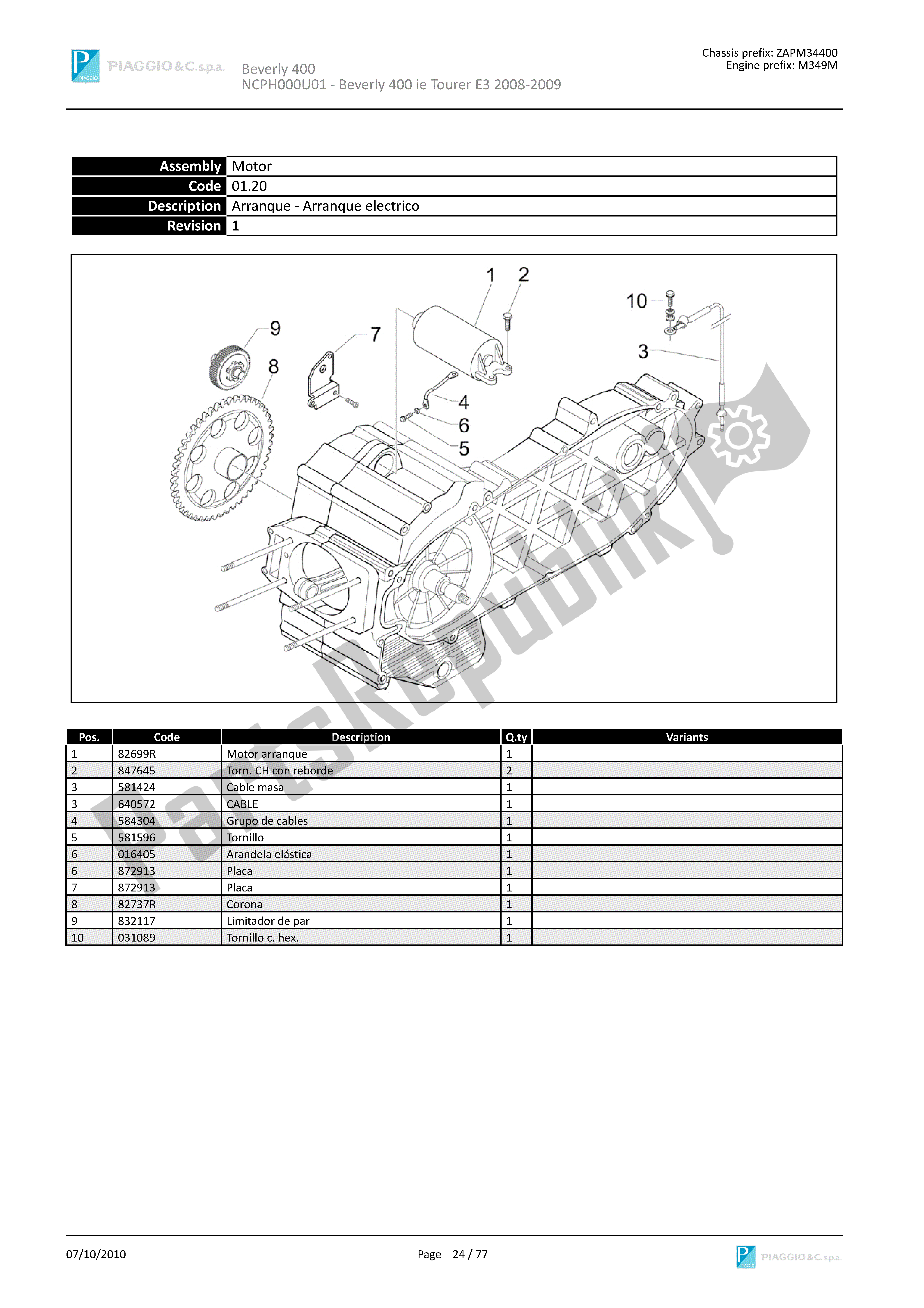 Toutes les pièces pour le Arranque-arranque Electrico du Piaggio Beverly 400 2008 - 2010