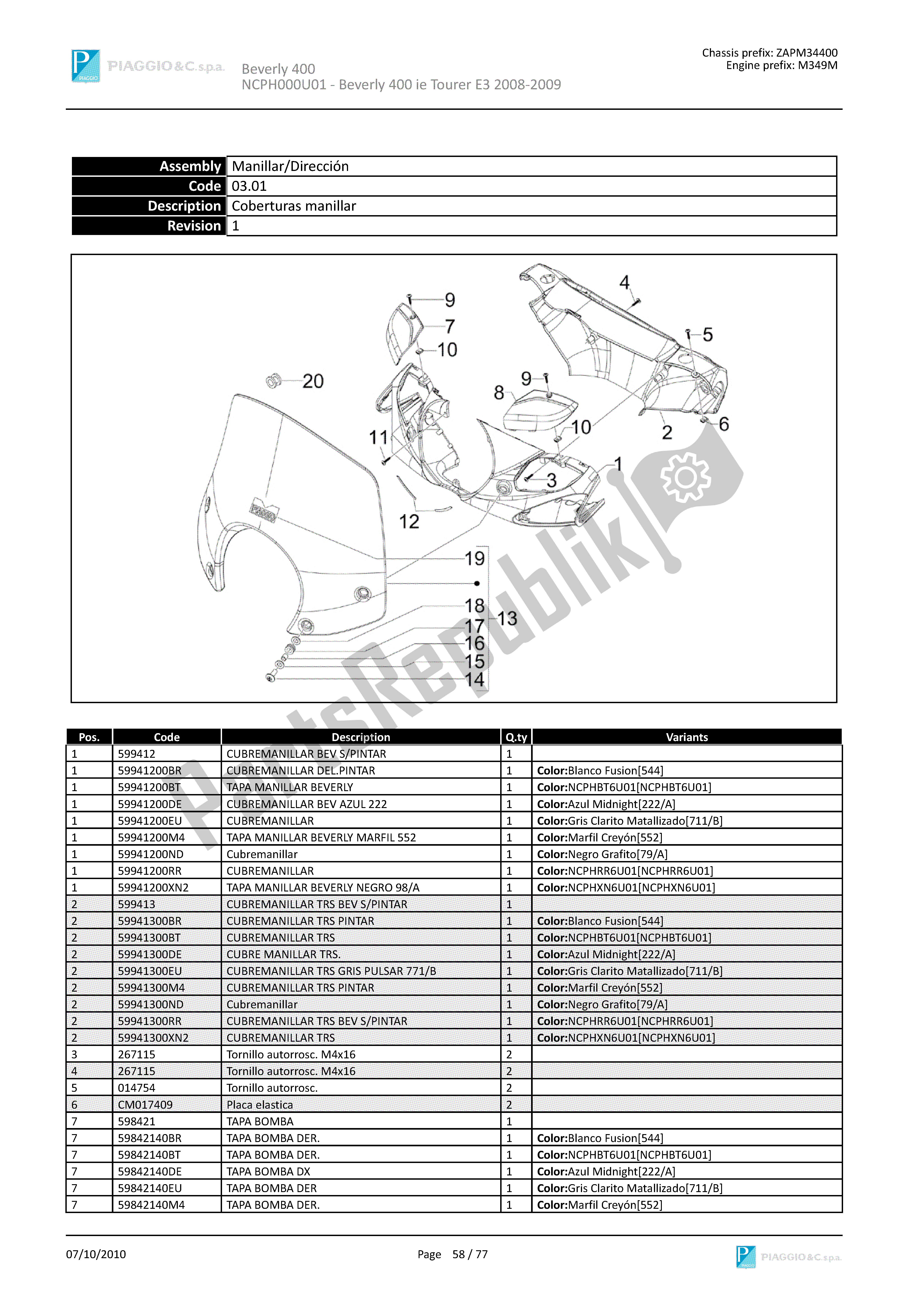 Todas las partes para Coberturas Manillar de Piaggio Beverly 400 2008 - 2010