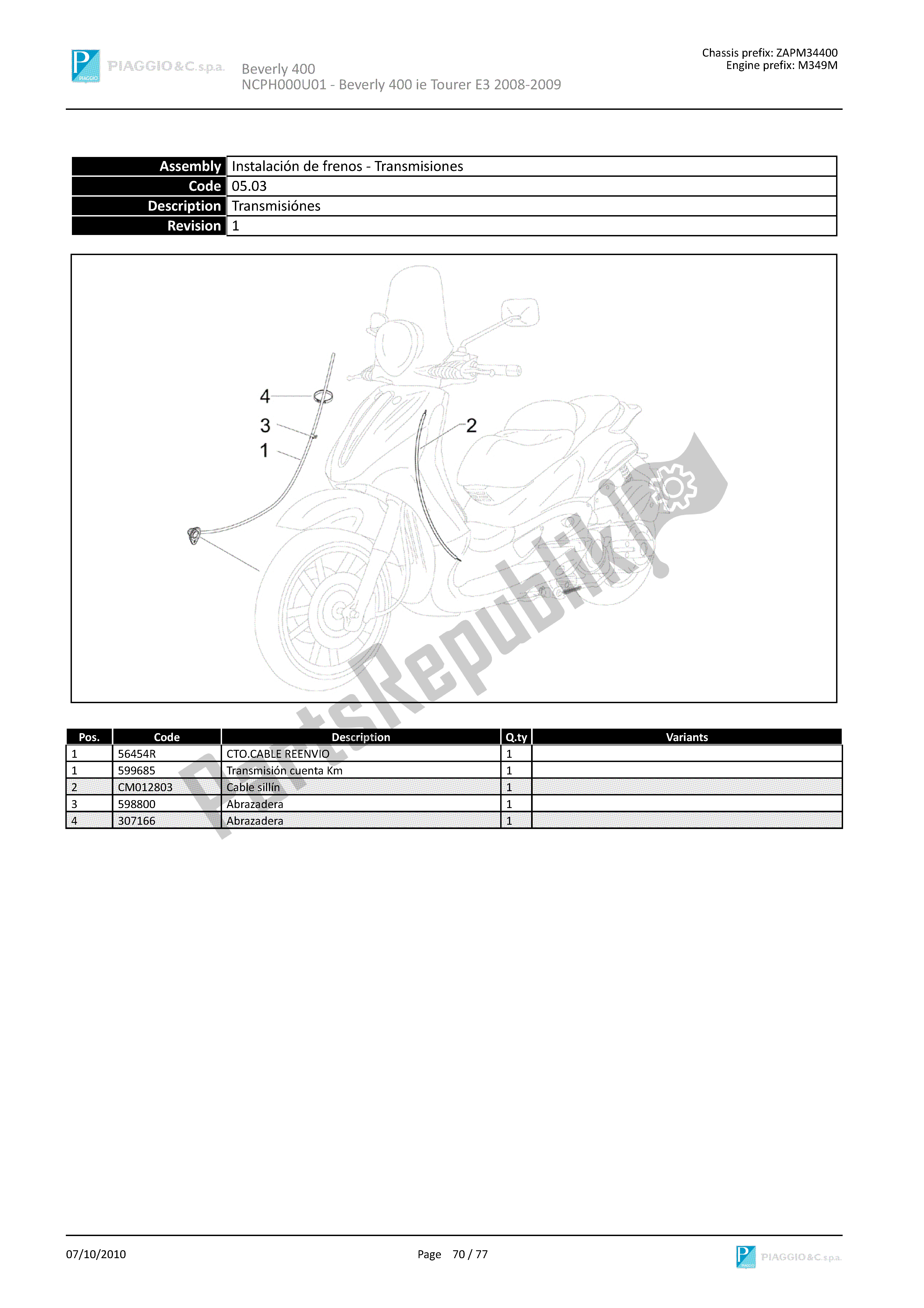 Toutes les pièces pour le Transmisiónes du Piaggio Beverly 400 2008 - 2010