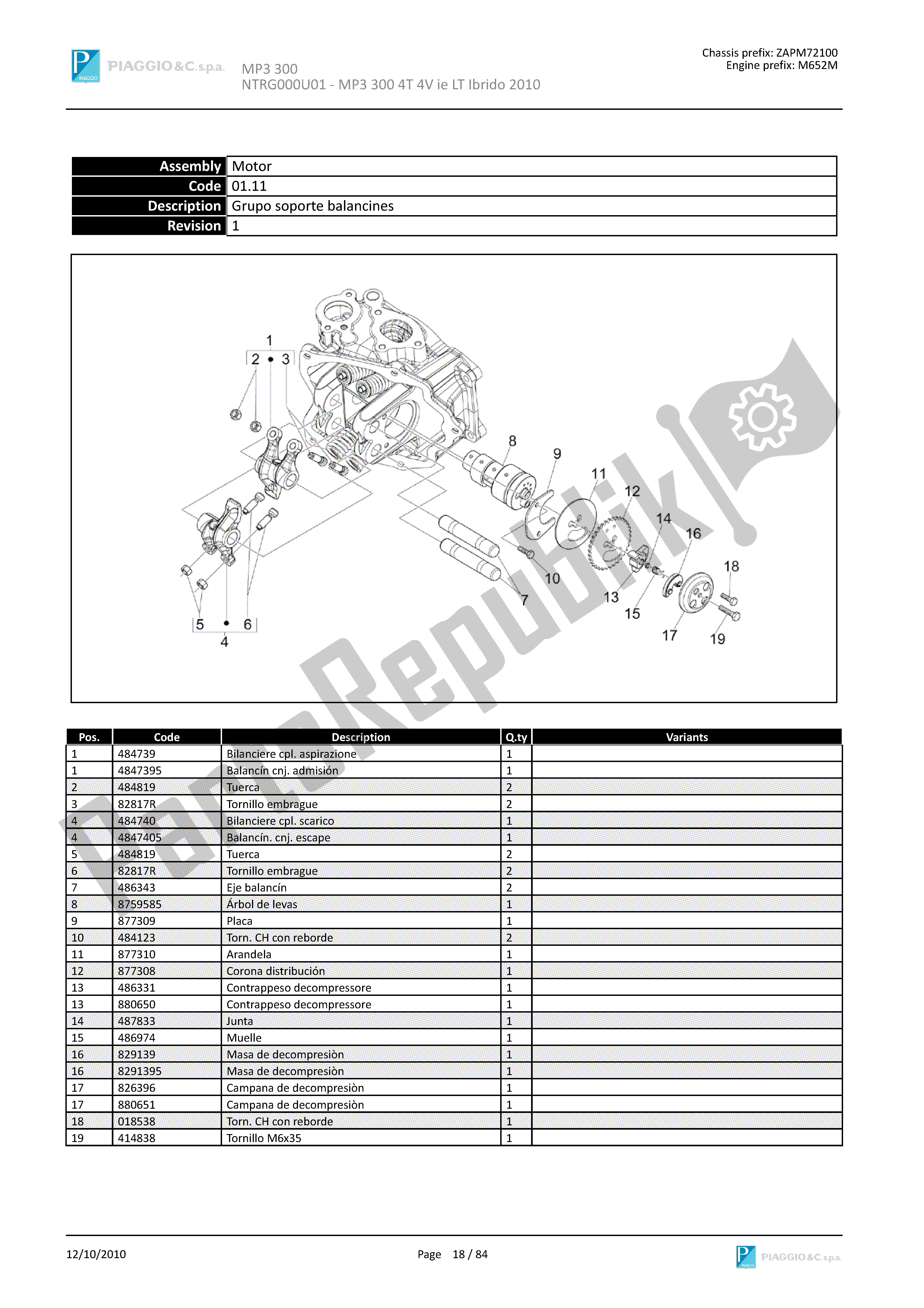 Todas las partes para Grupo Soporte Balancines de Piaggio MP3 300 2010 - 2011