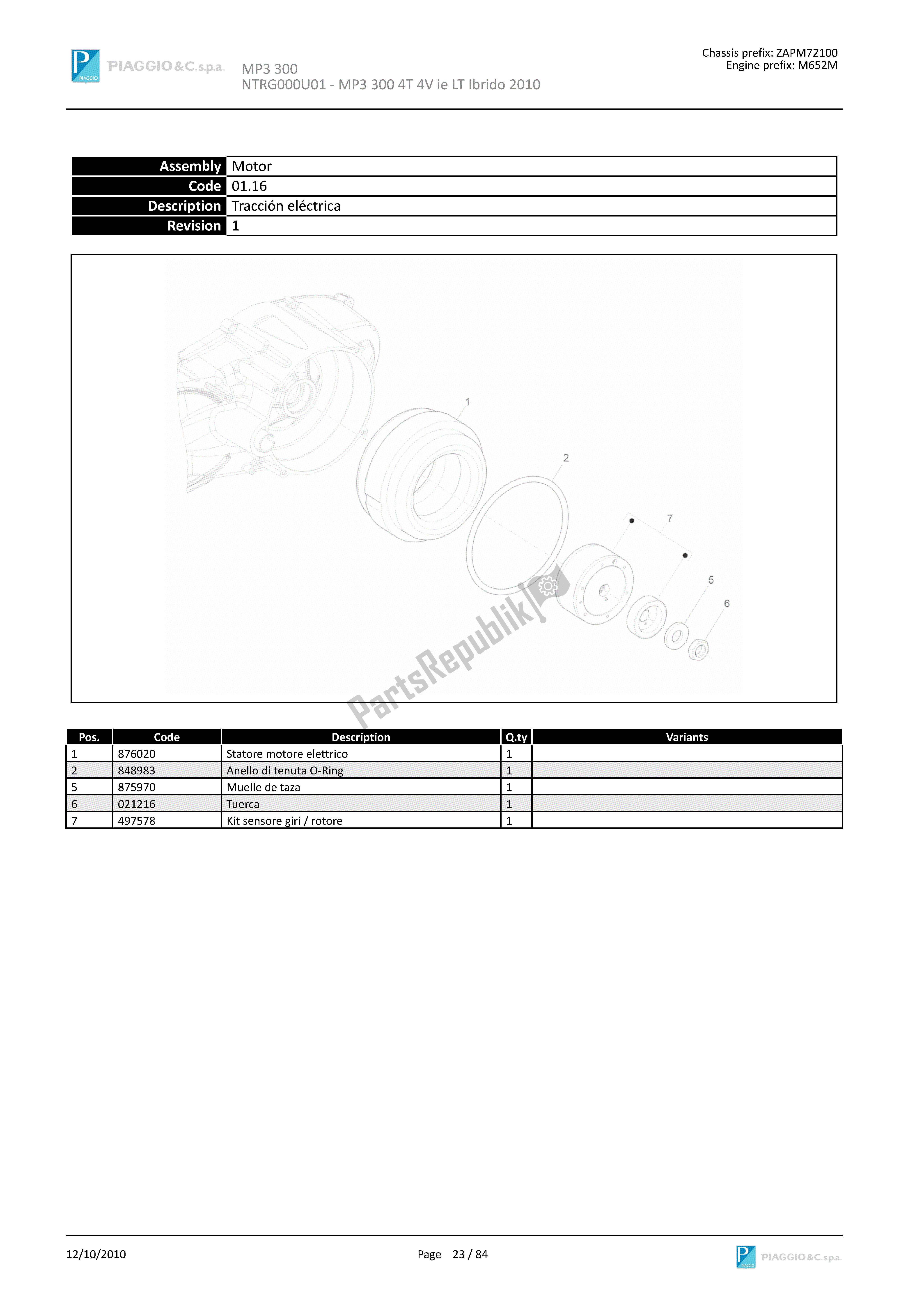 Todas las partes para Tracción Eléctrica de Piaggio MP3 300 2010 - 2011