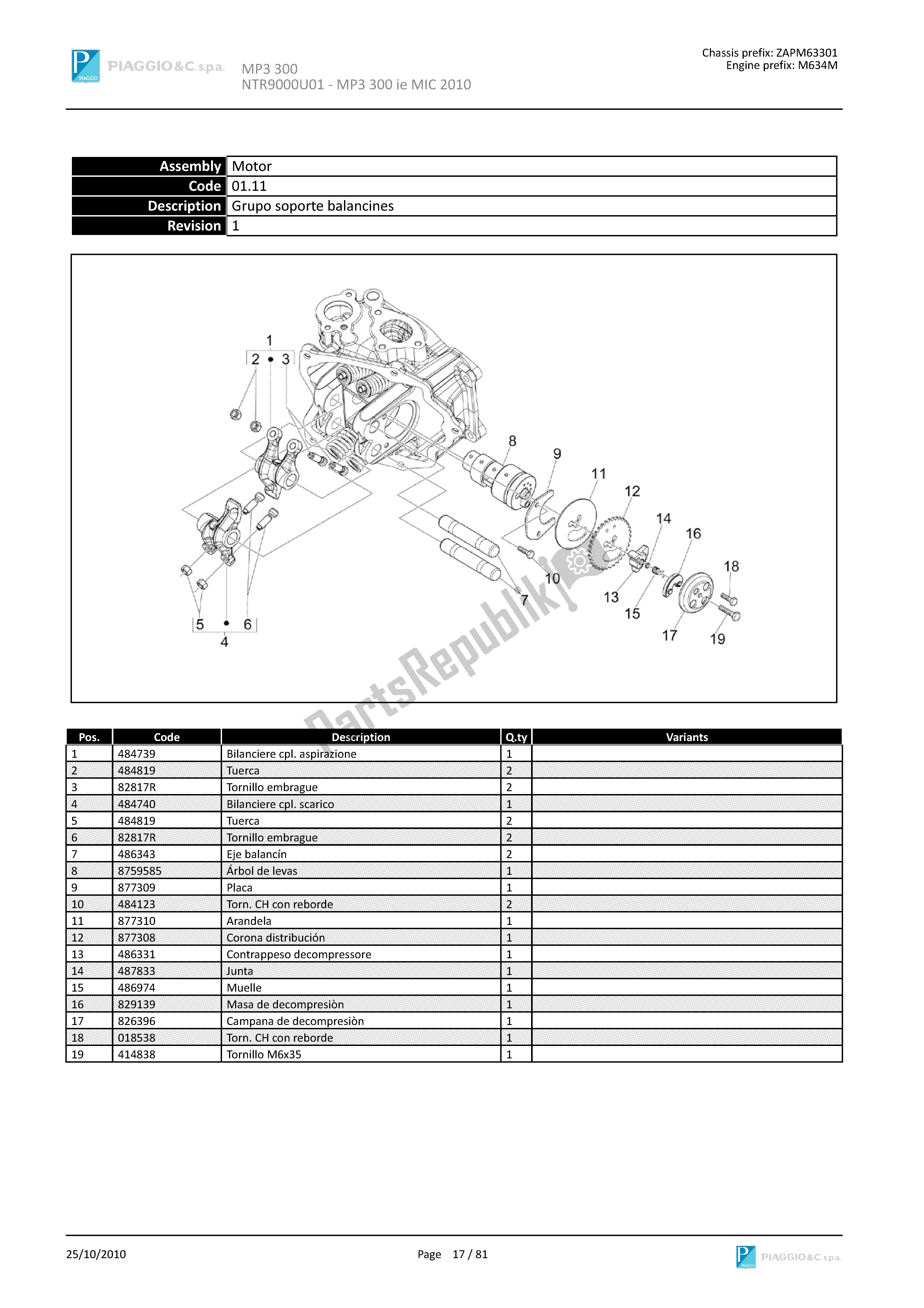 Toutes les pièces pour le Grupo Soporte Balancines du Piaggio MP3 300 2010