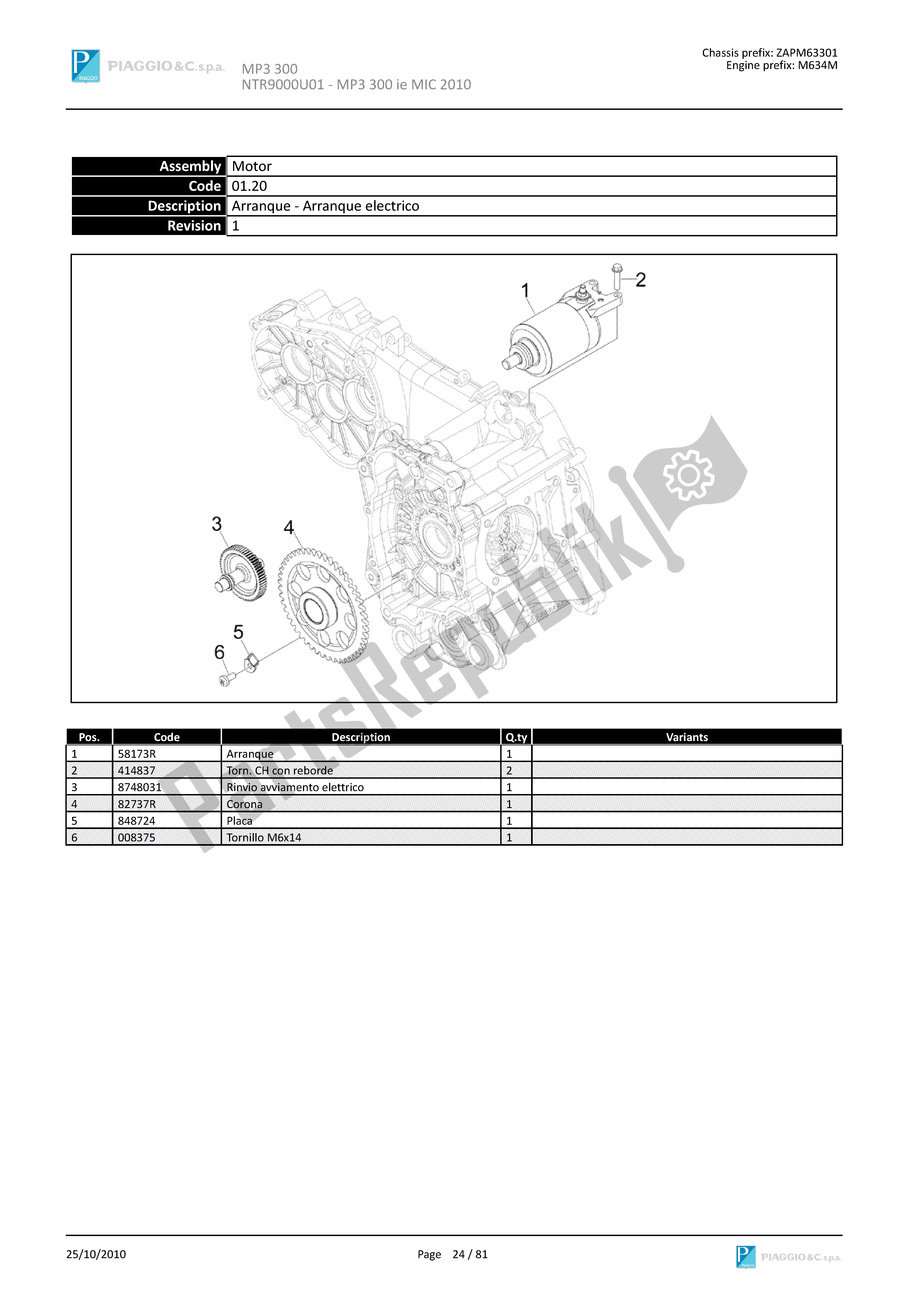 Alle onderdelen voor de Arranque - Arranque Electrico van de Piaggio MP3 300 2010