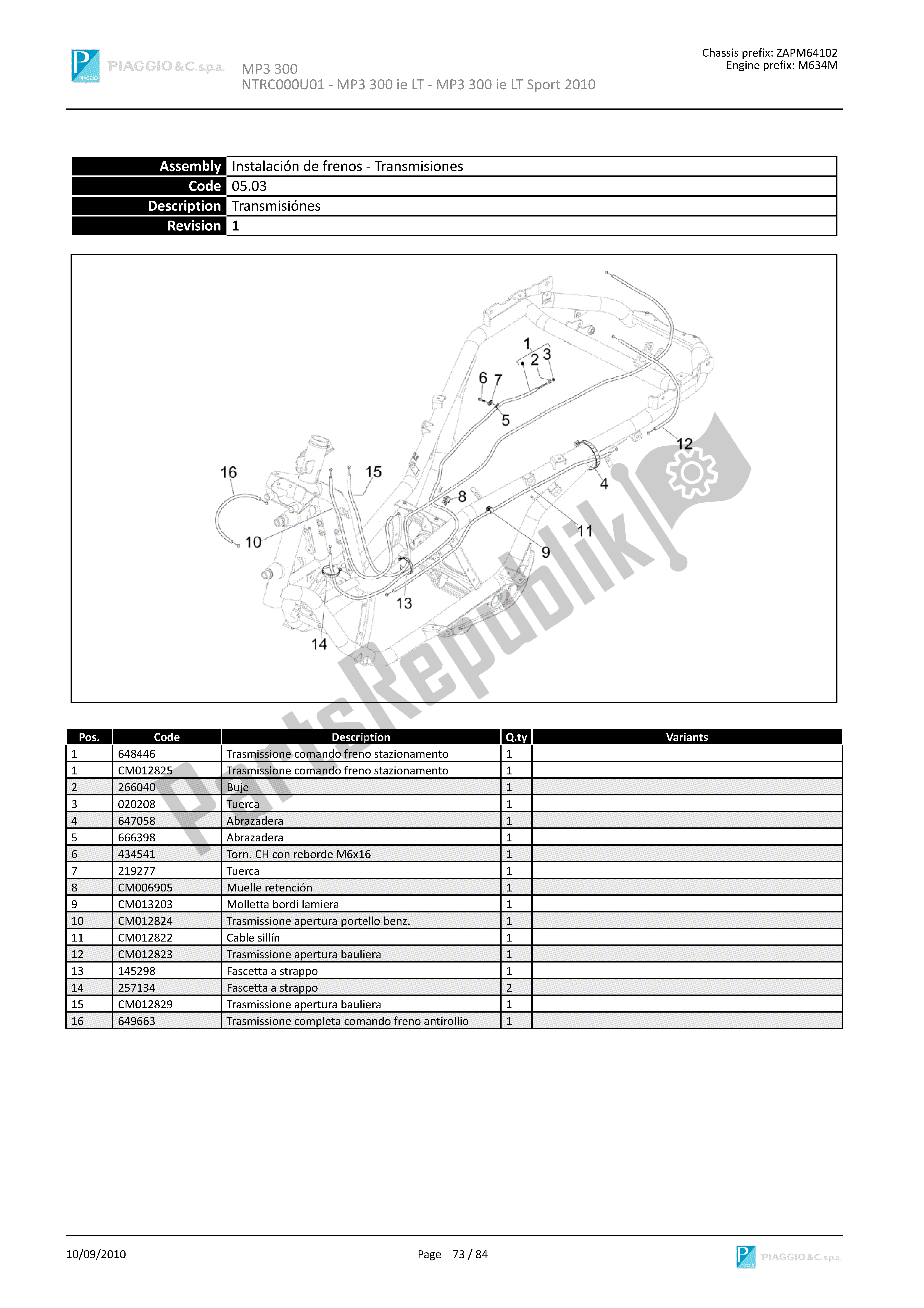 All parts for the Transmisiónes of the Piaggio MP3 300 2010 - 2013