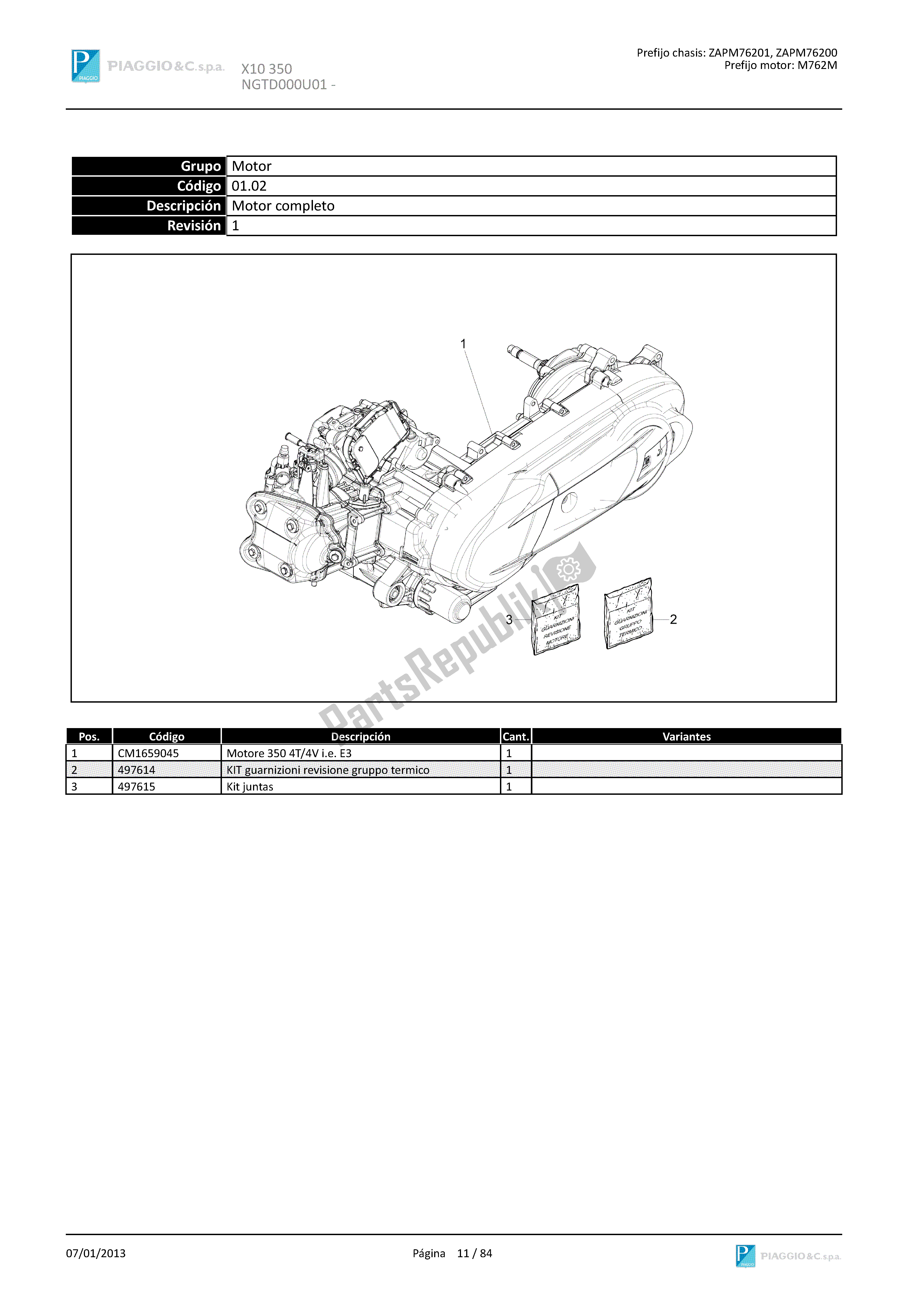 All parts for the Motor Completo of the Piaggio X 10 350 2012 - 2013