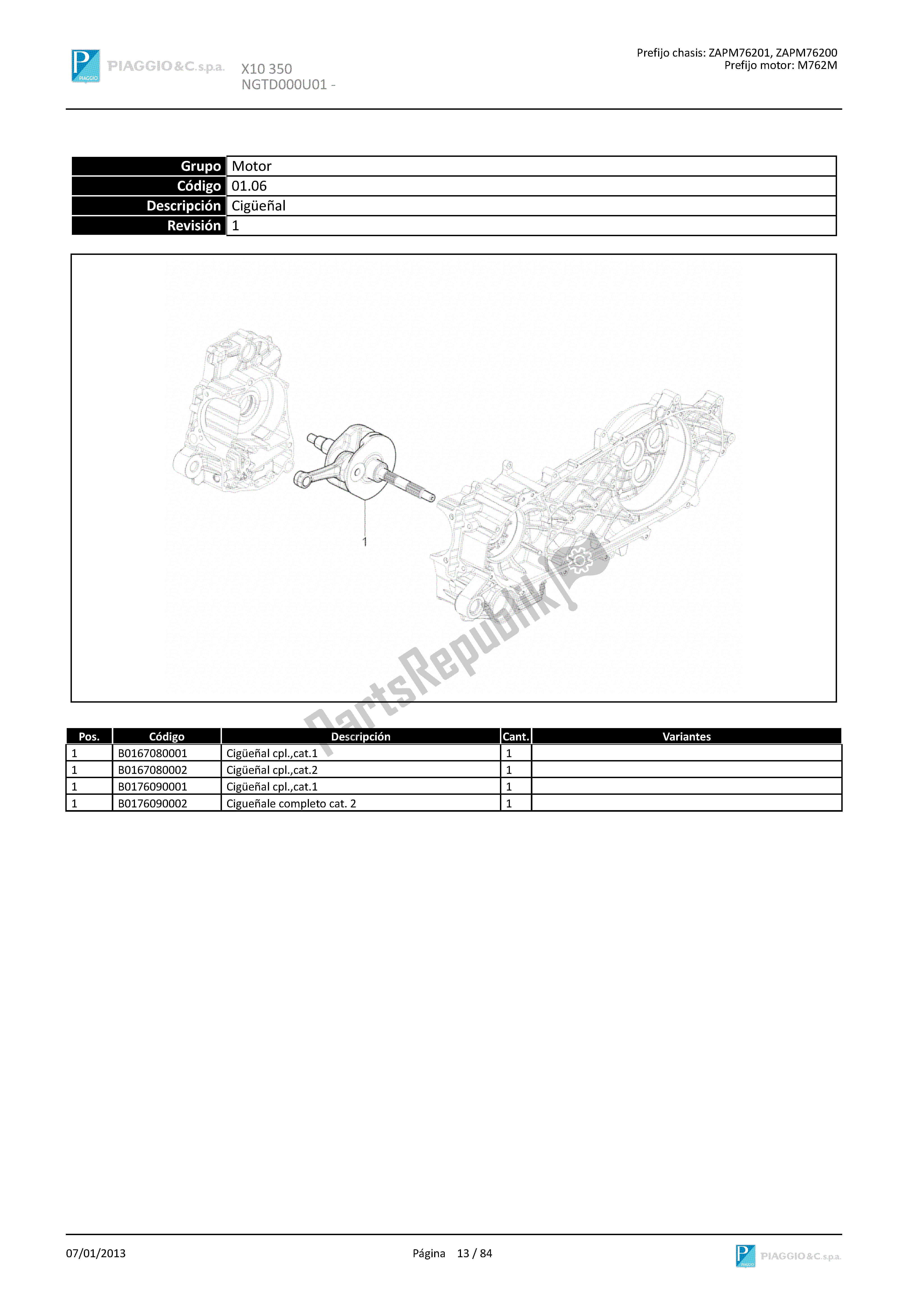 Todas las partes para Cigüeñal de Piaggio X 10 350 2012 - 2013