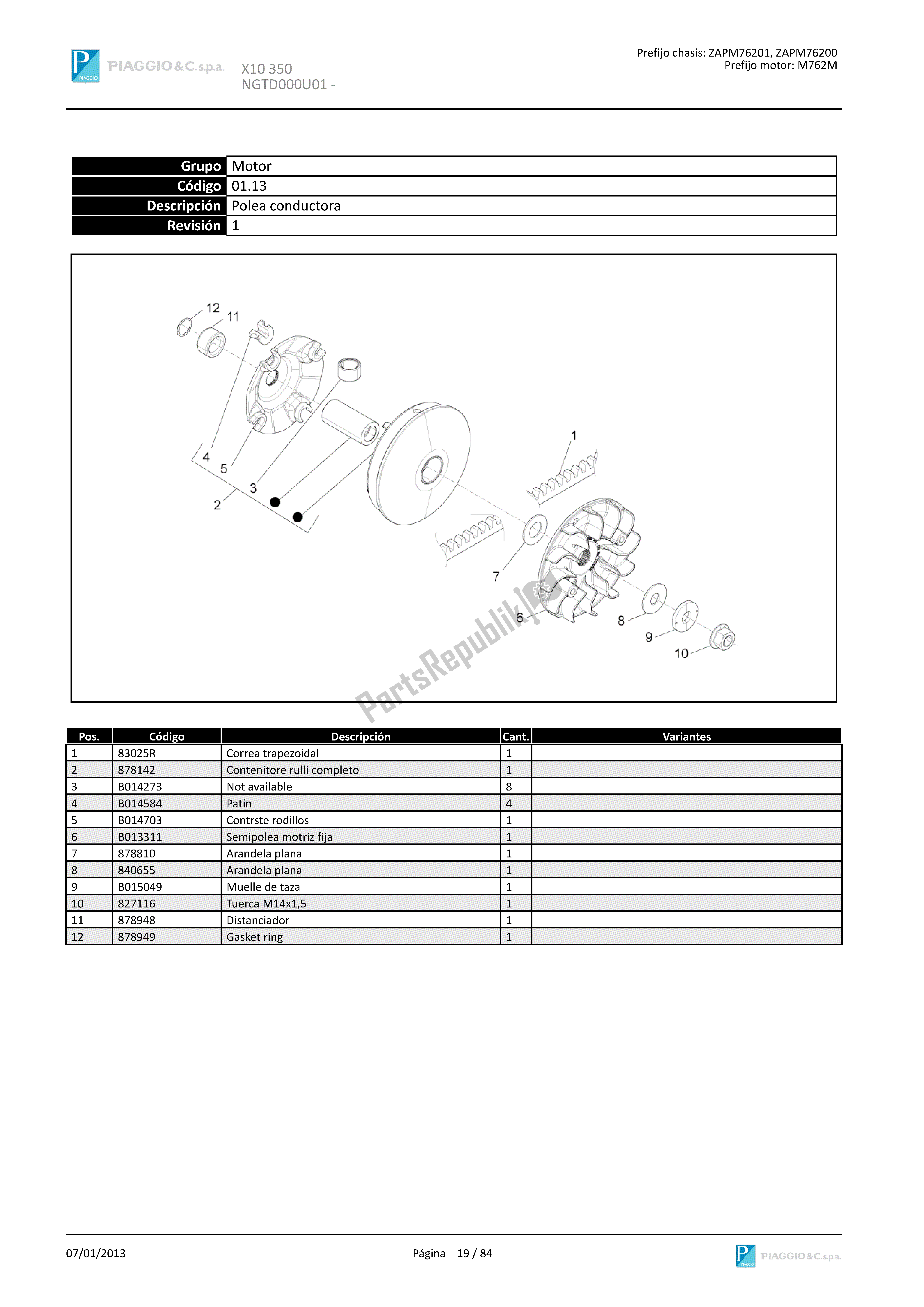 Todas las partes para Polea Conductora de Piaggio X 10 350 2012 - 2013