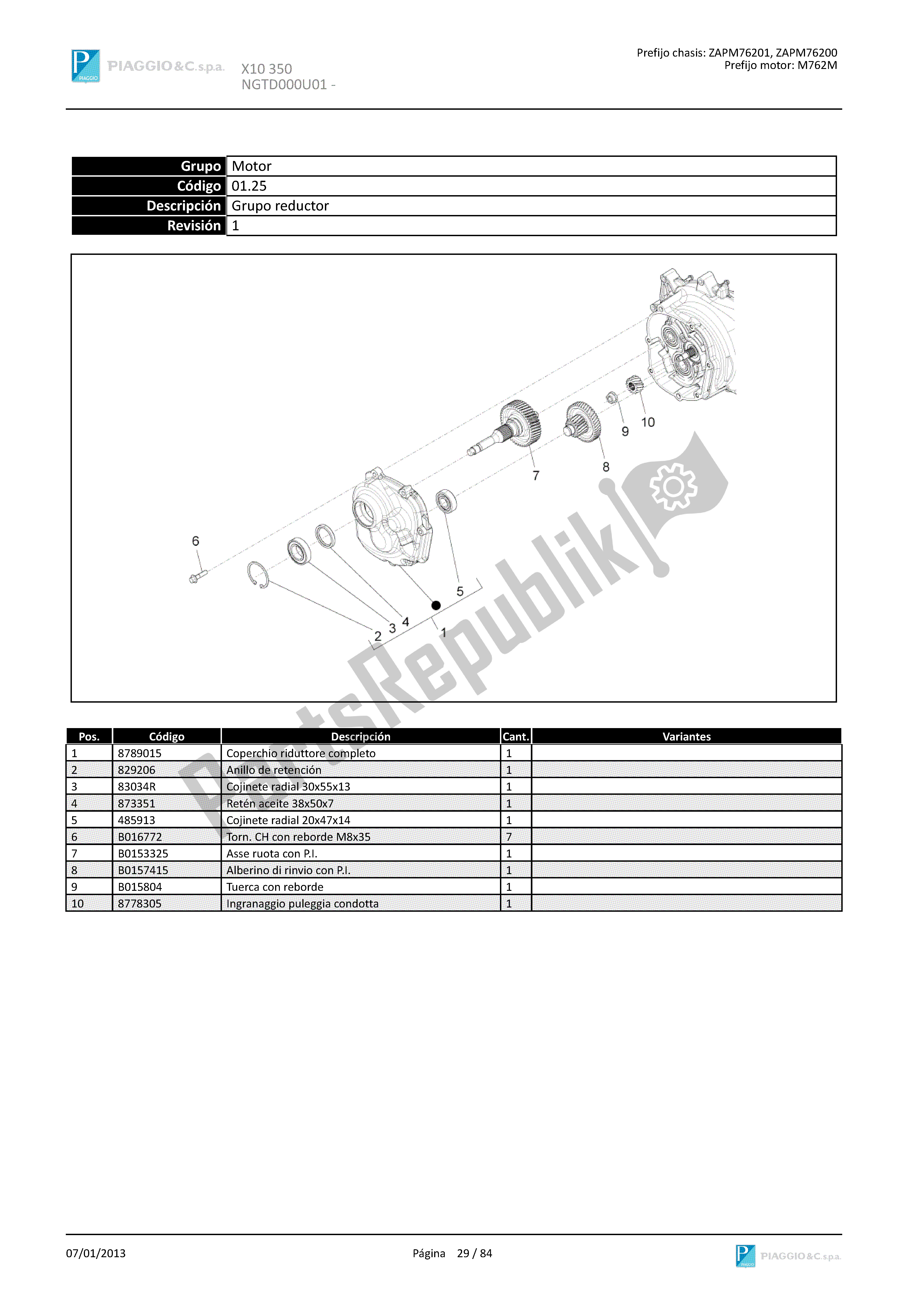 All parts for the Grupo Reductor of the Piaggio X 10 350 2012 - 2013