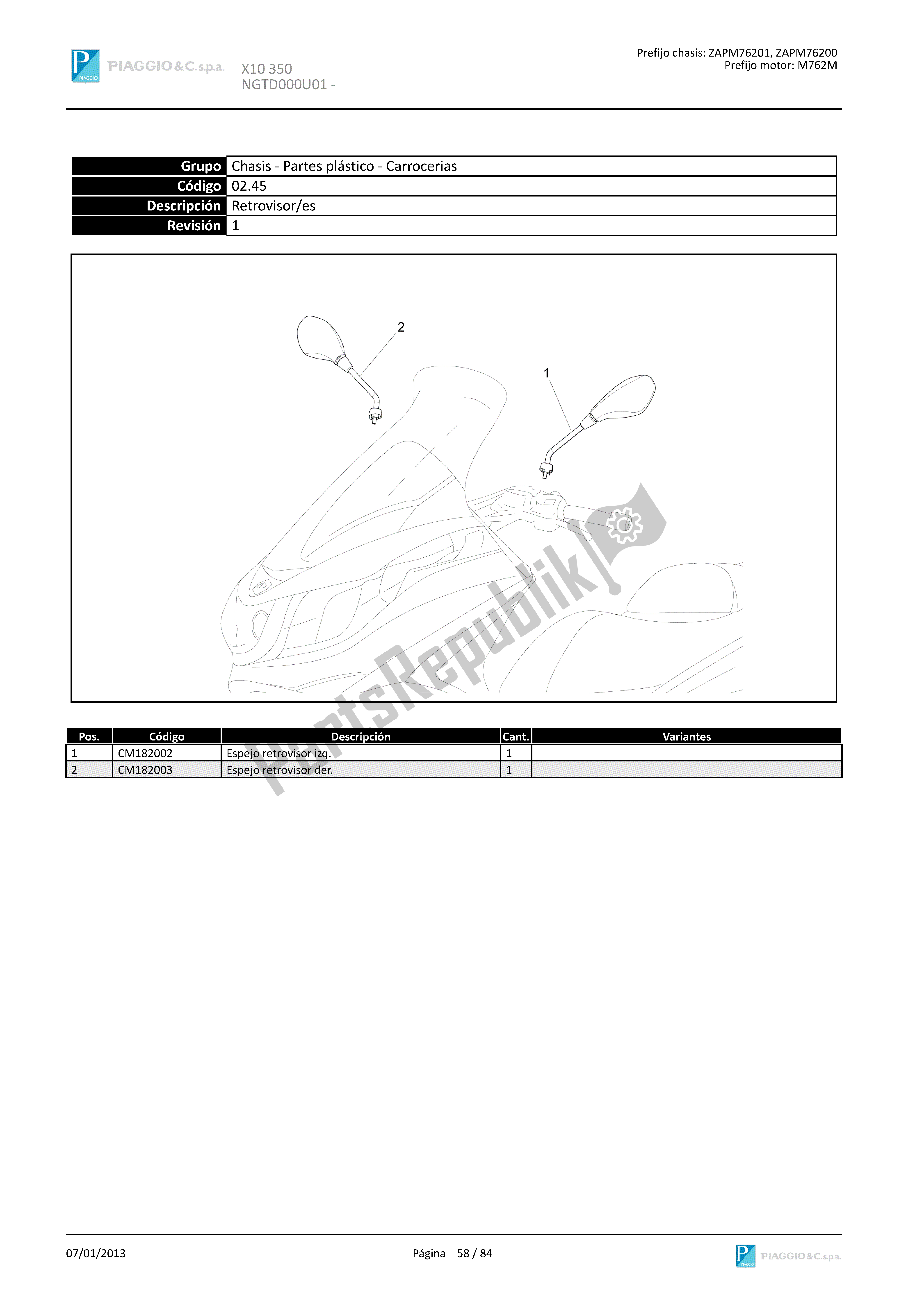 Todas las partes para Retrovisor/es de Piaggio X 10 350 2012 - 2013