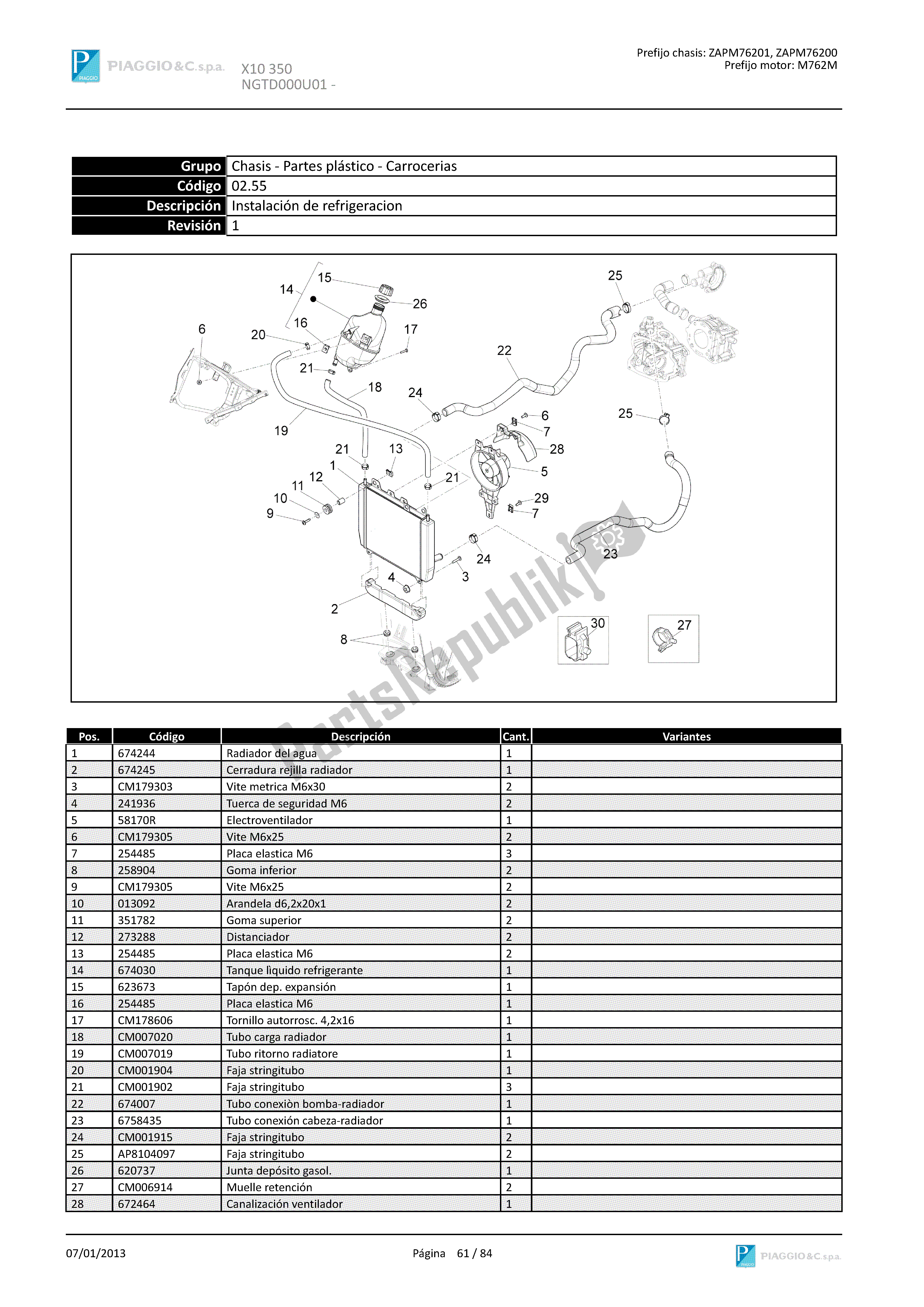 Todas las partes para Instalación De Refrigeracion de Piaggio X 10 350 2012 - 2013