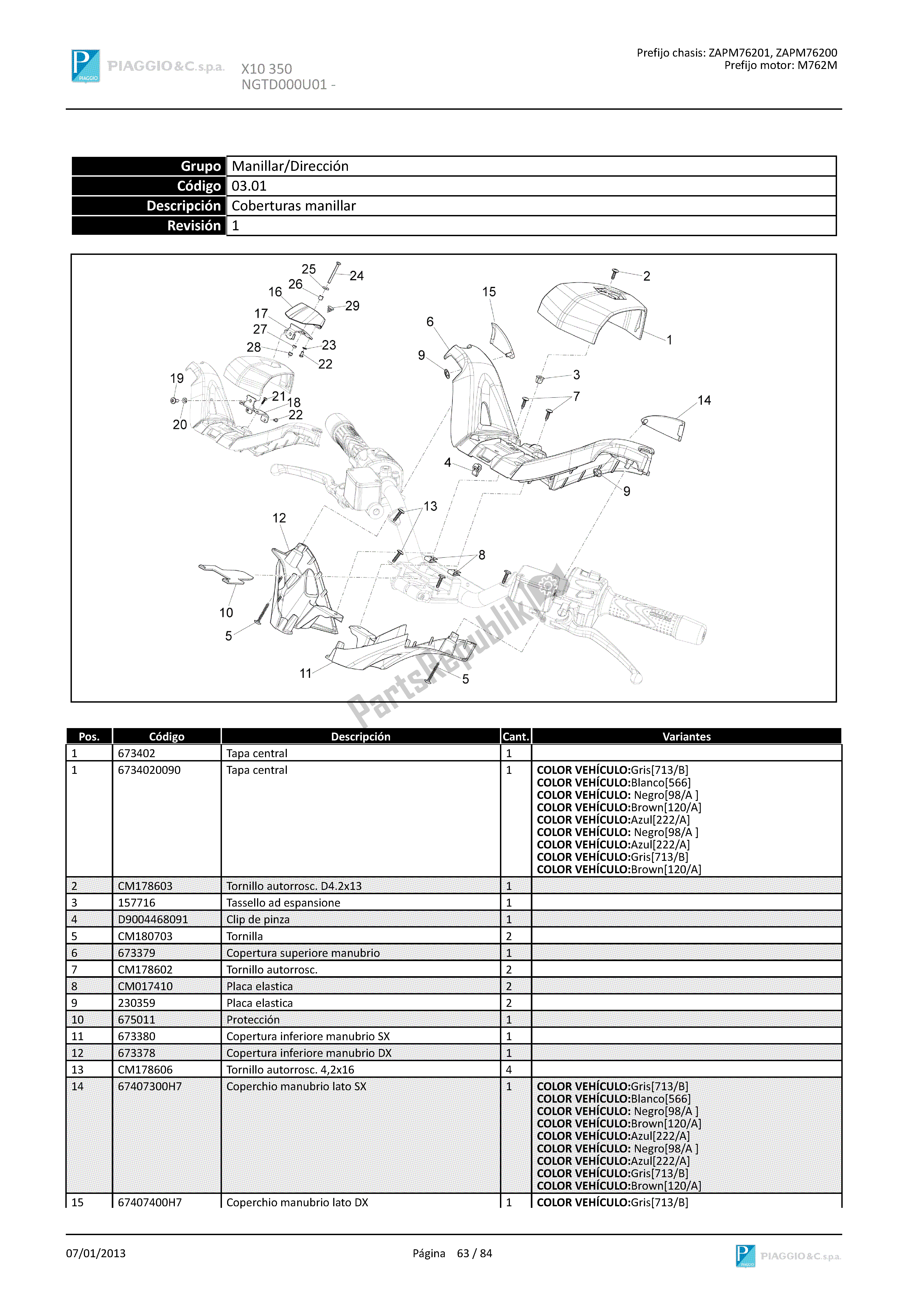 All parts for the Coberturas Manillar of the Piaggio X 10 350 2012 - 2013