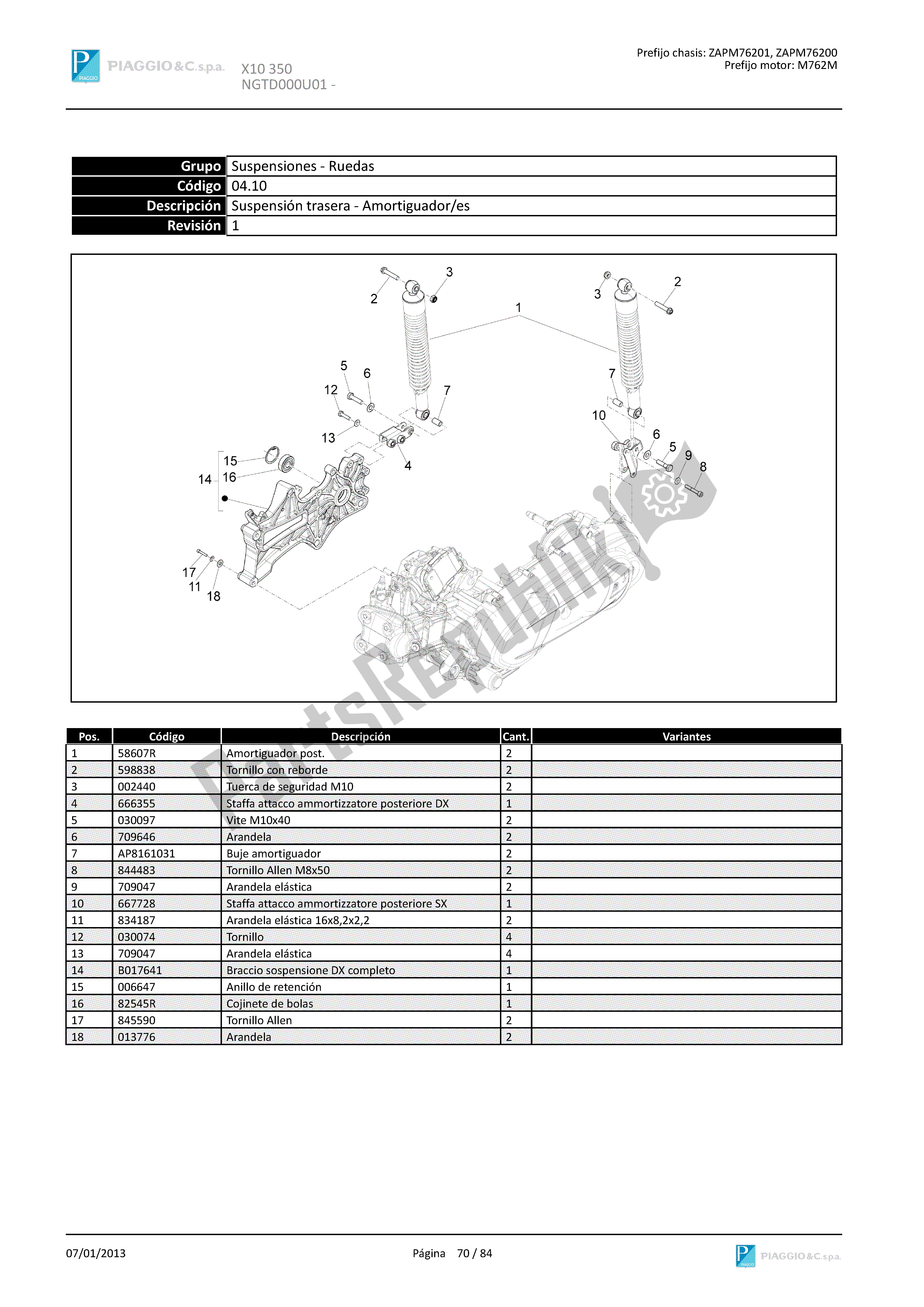 Todas las partes para Suspensión Trasera - Amortiguador/es de Piaggio X 10 350 2012 - 2013