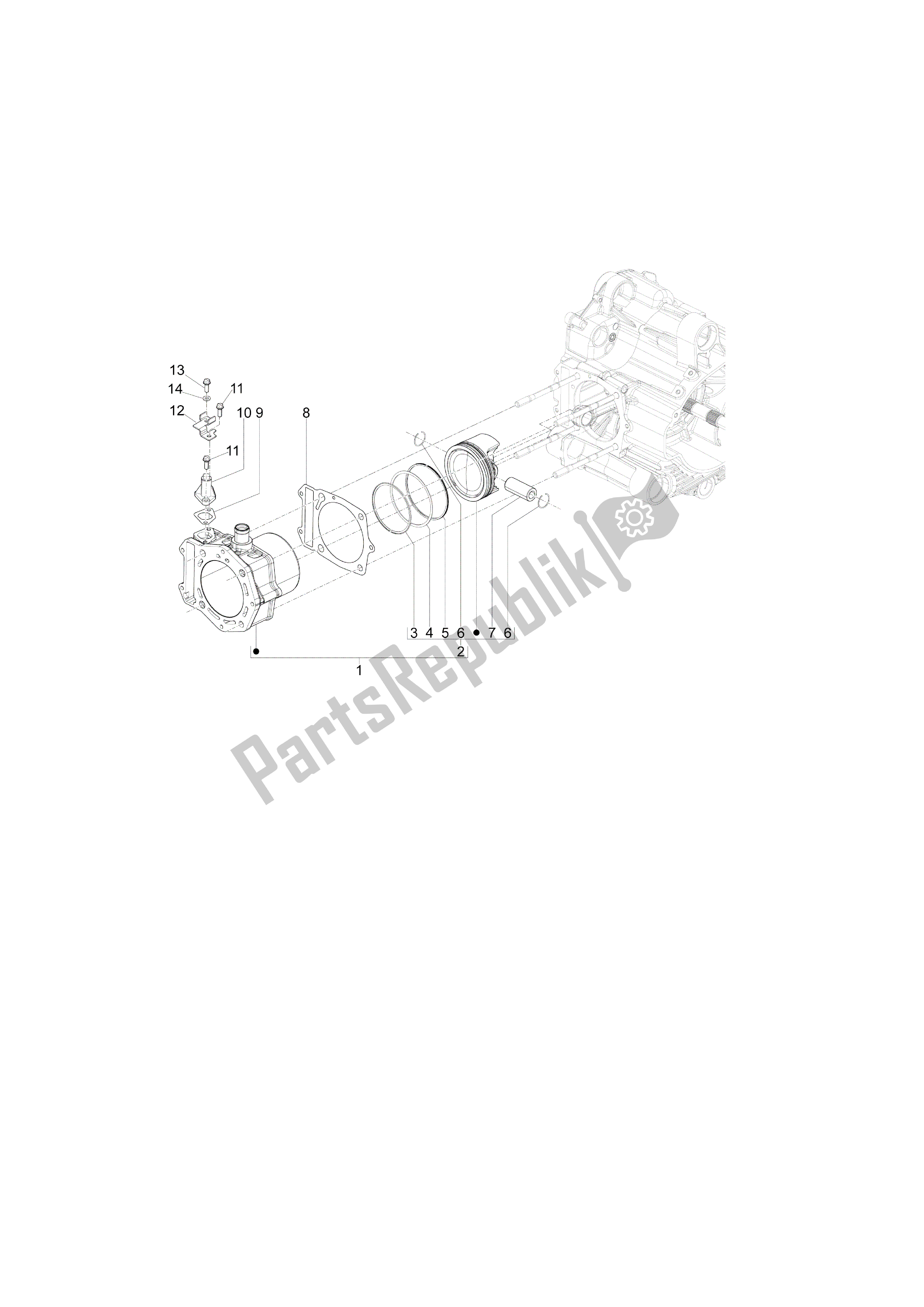Todas las partes para Grupo Cilindro-pistón-eje de Piaggio X 10 500 2012