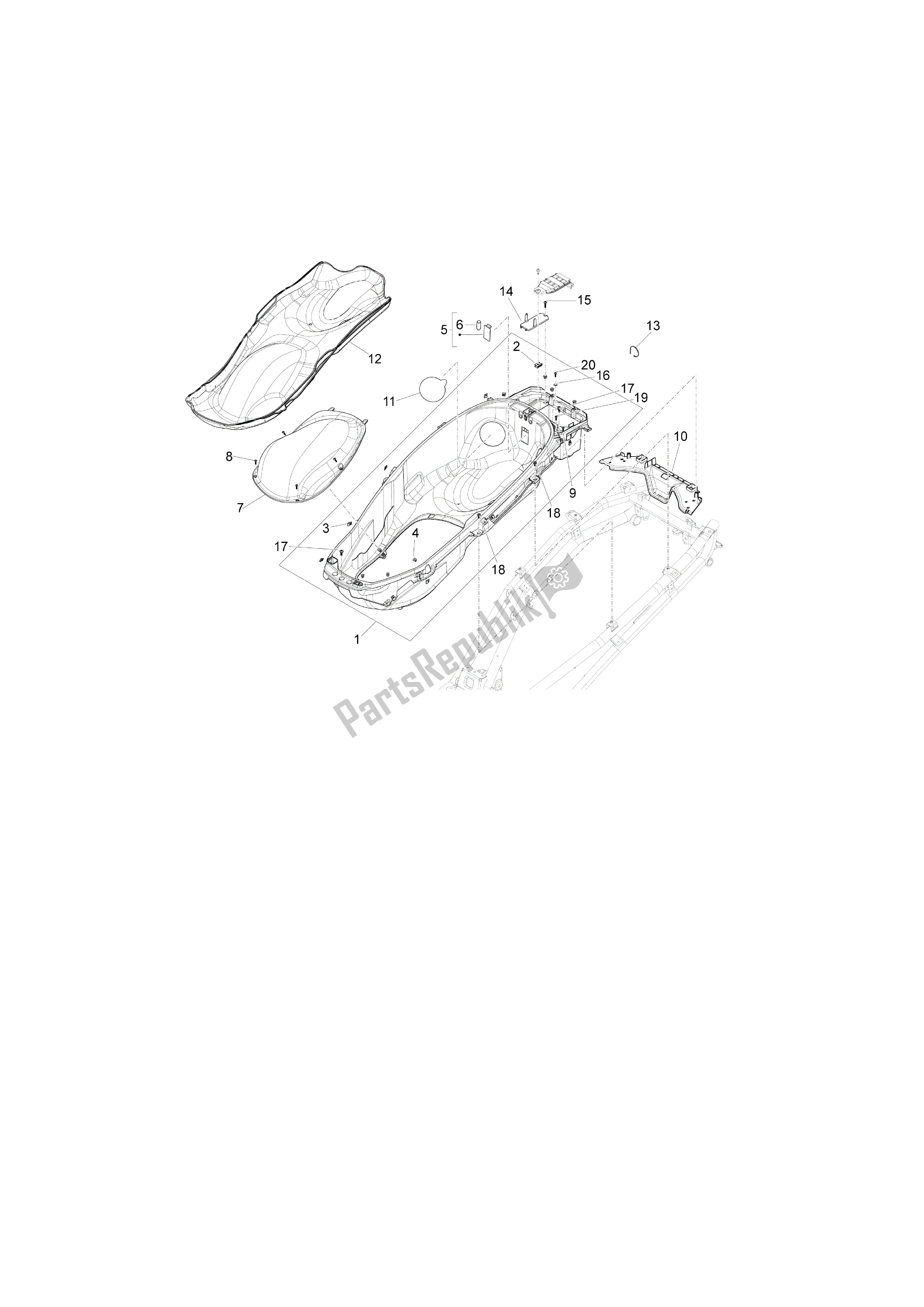 Todas las partes para Alojamiento Casco - Parte Debajo Sillìn de Piaggio X 10 500 2012