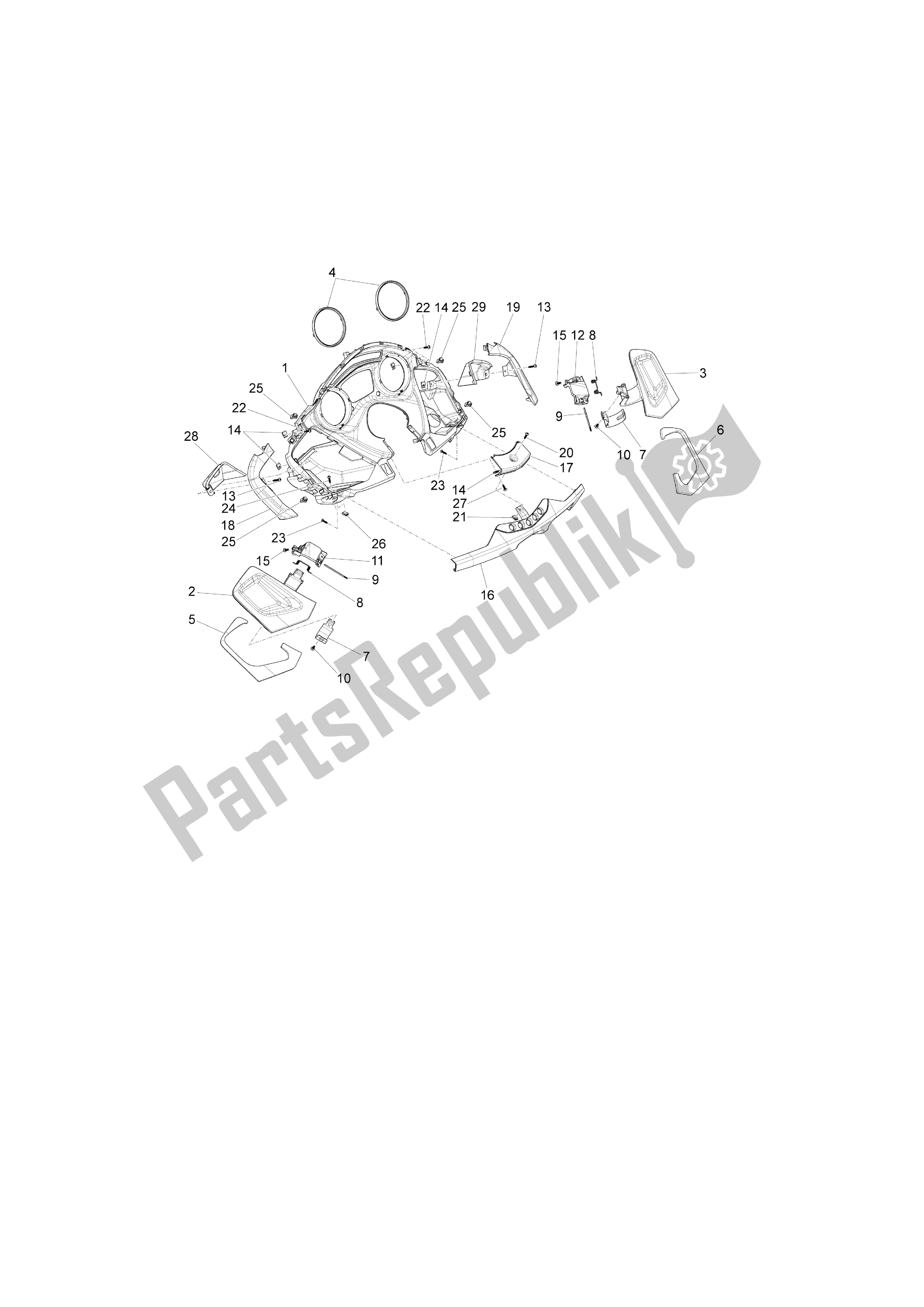 All parts for the Cubiertas Delanteras - Salpicadero of the Piaggio X 10 500 2012