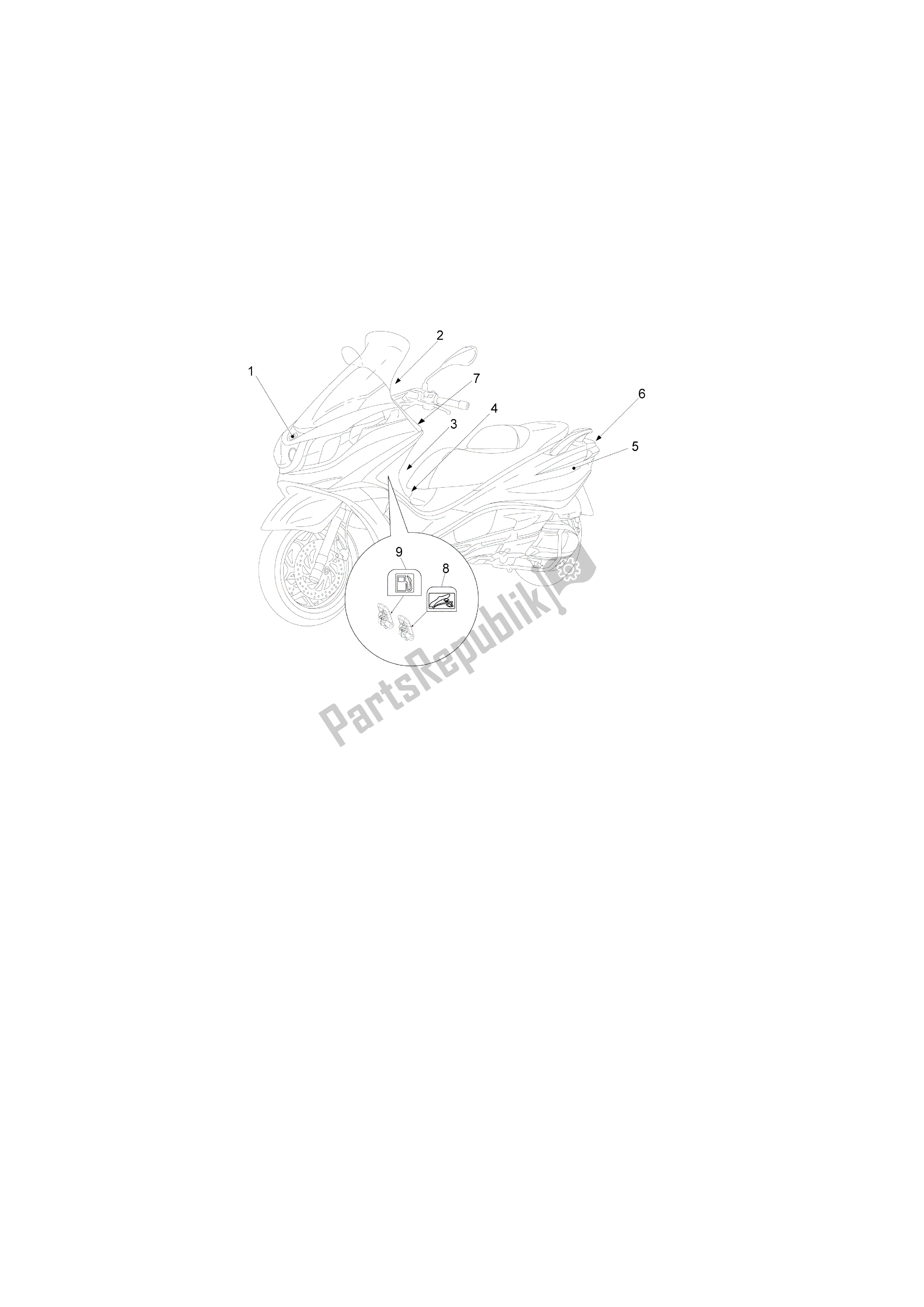 Todas las partes para Letreros - Escudos de Piaggio X 10 500 2012