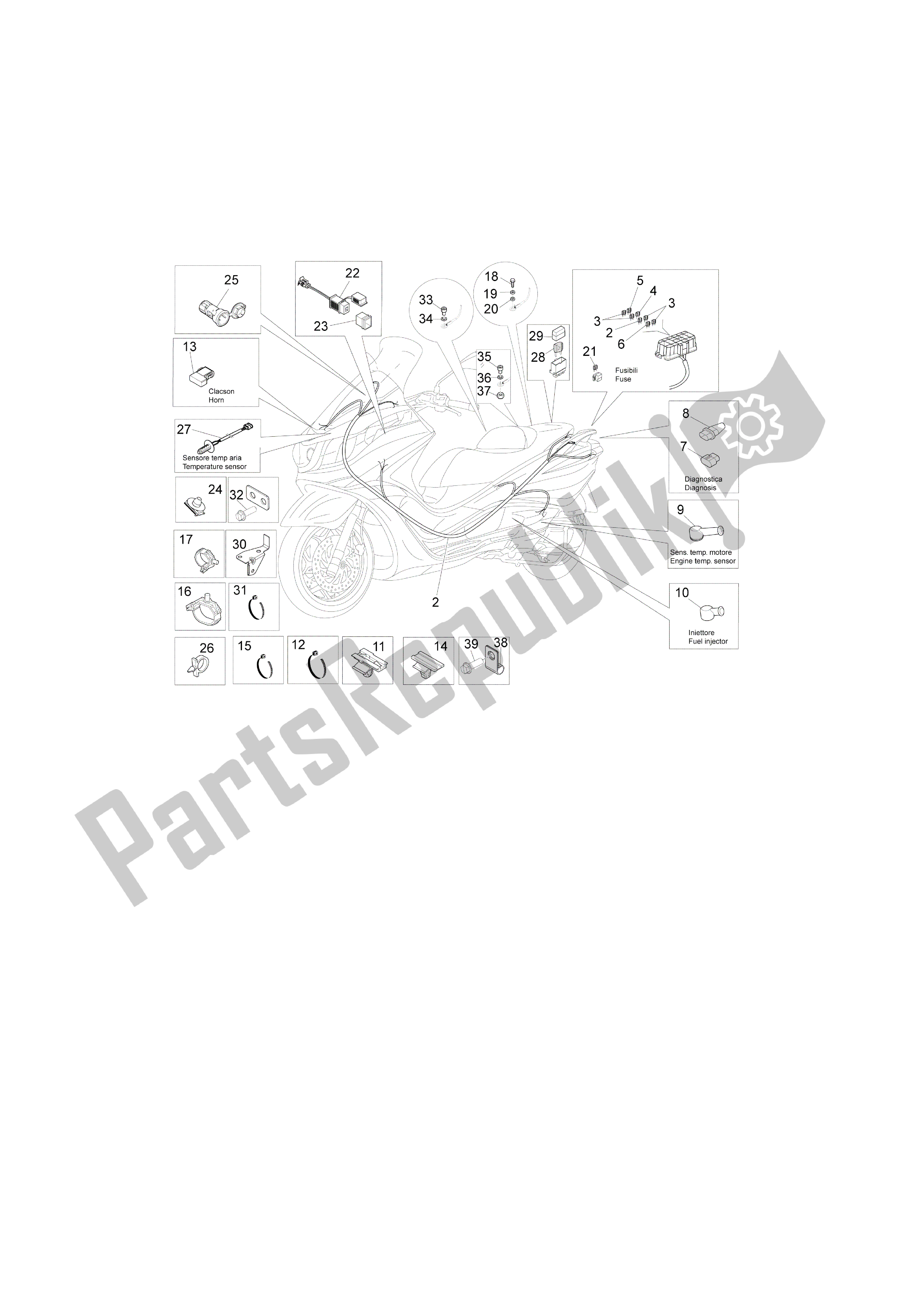 Tutte le parti per il Grupo Cables Principal del Piaggio X 10 500 2012