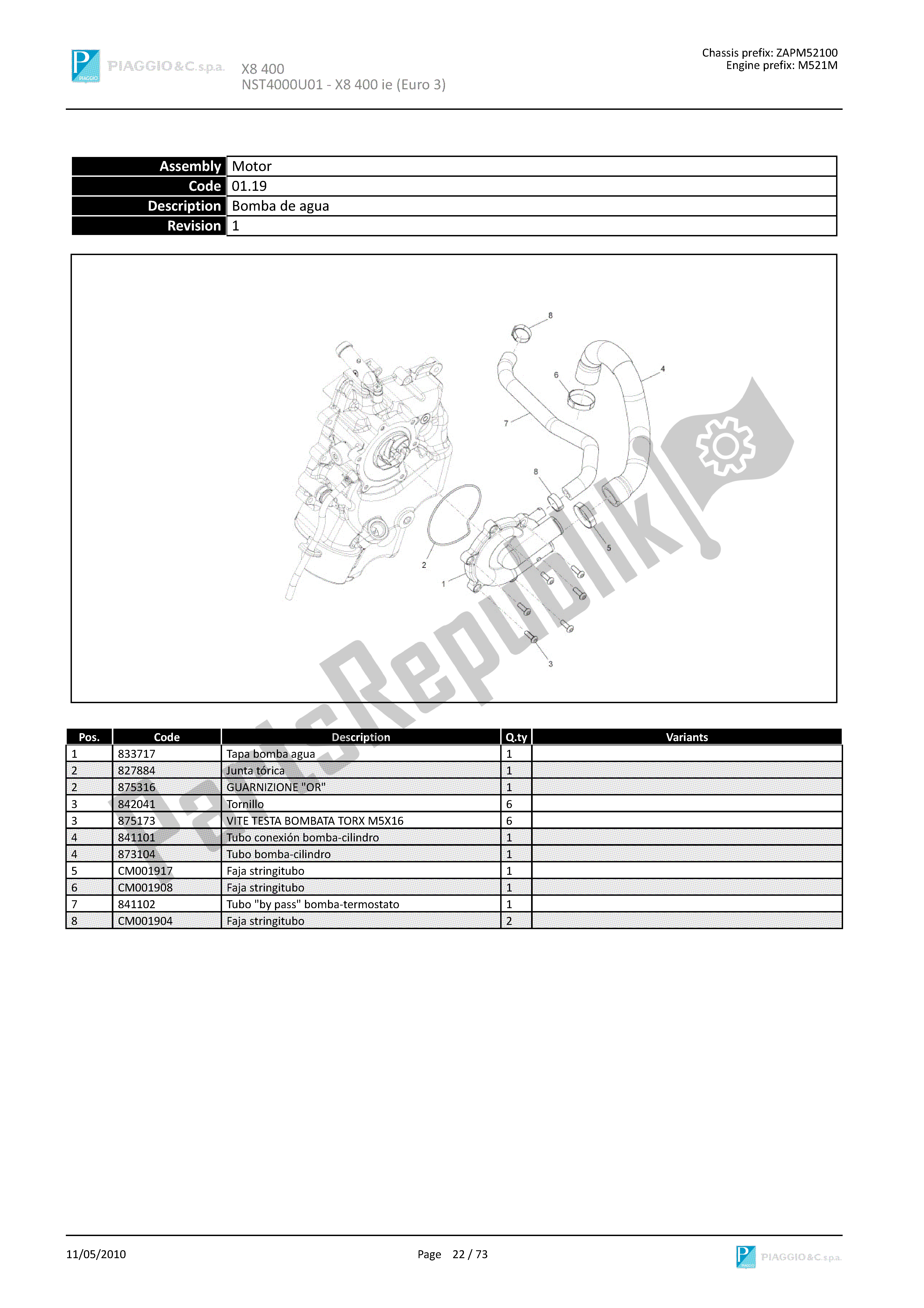 Toutes les pièces pour le Pompe à Eau du Piaggio X8 400 2005 - 2008