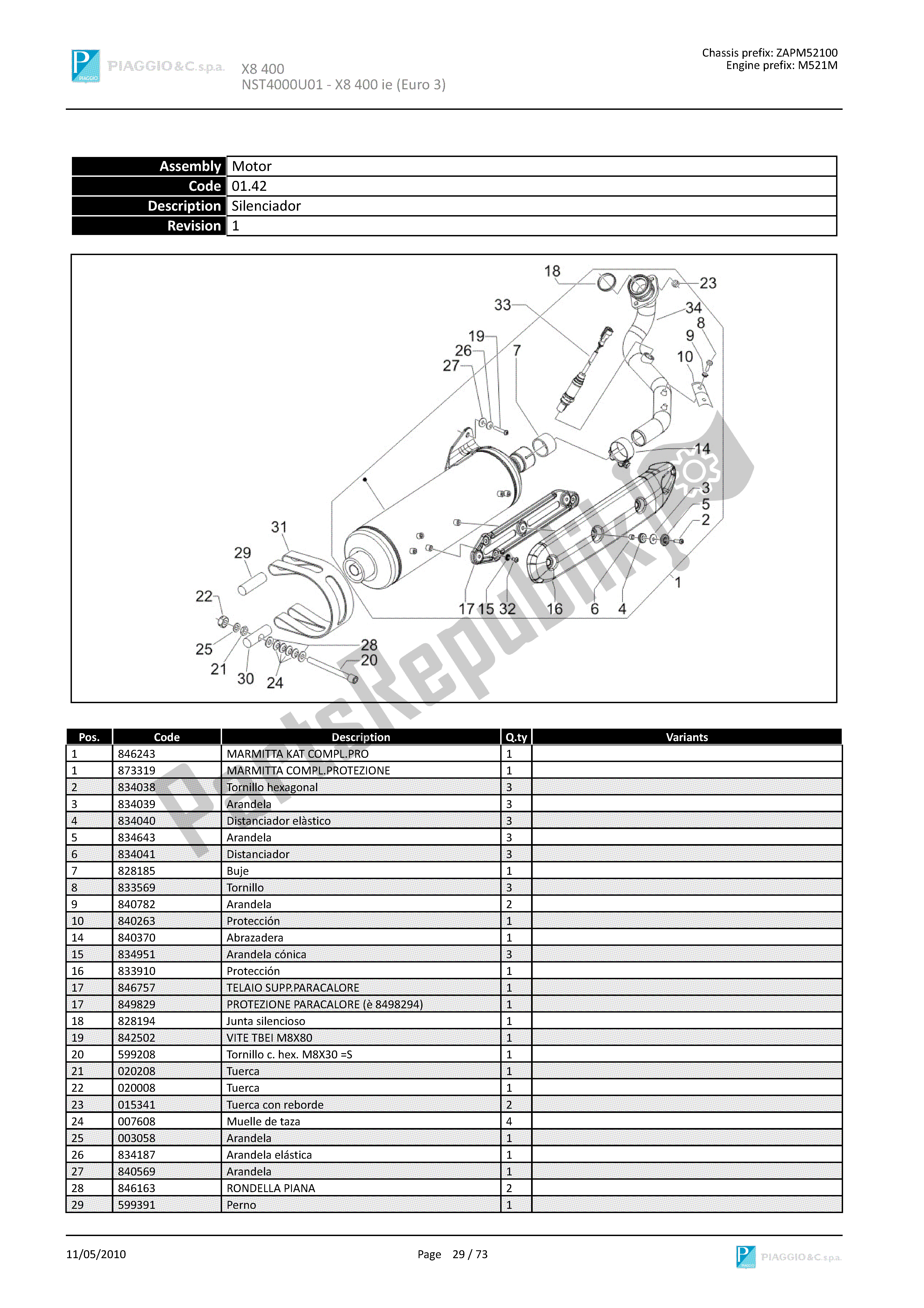 Toutes les pièces pour le Silencieux du Piaggio X8 400 2005 - 2008