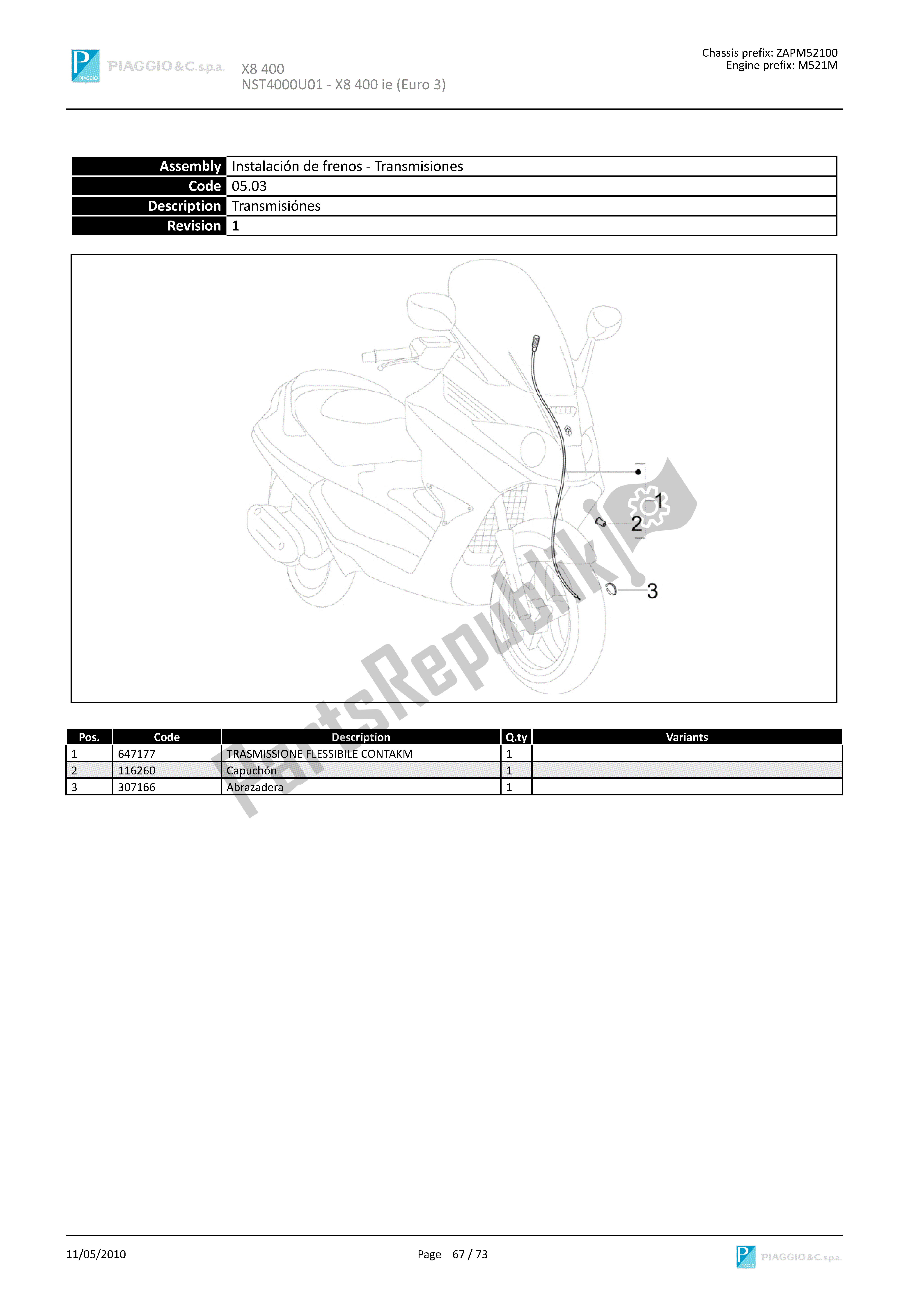 Todas las partes para Transmisiónes de Piaggio X8 400 2005 - 2008