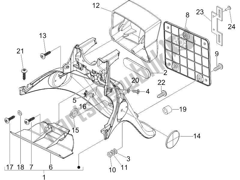 All parts for the Rear Cover - Splash Guard of the Piaggio FLY 125 4T 2006