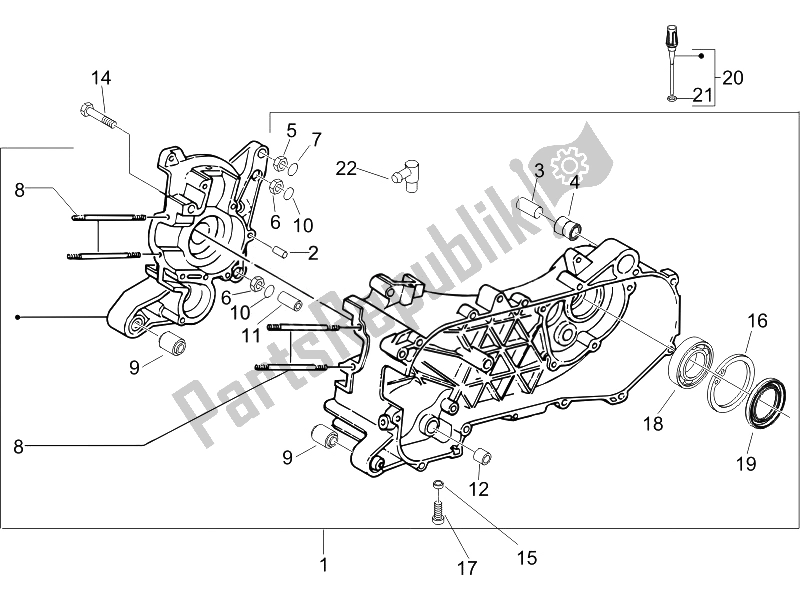 All parts for the Crankcase of the Piaggio NRG Power Pure JET 50 2007